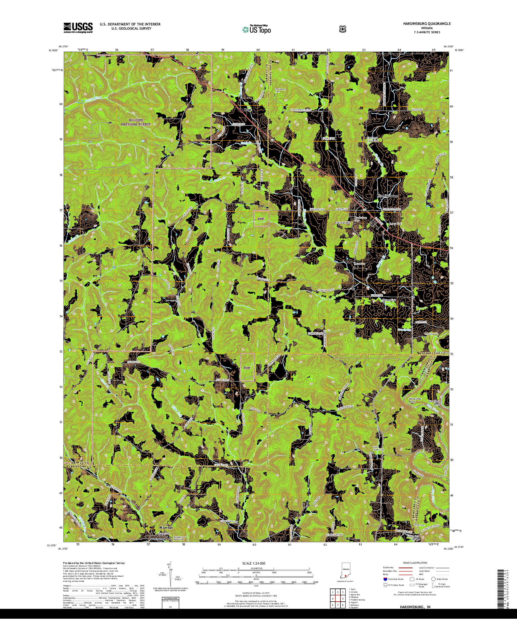 USGS US TOPO 7.5-MINUTE MAP FOR HARDINSBURG, IN 2019