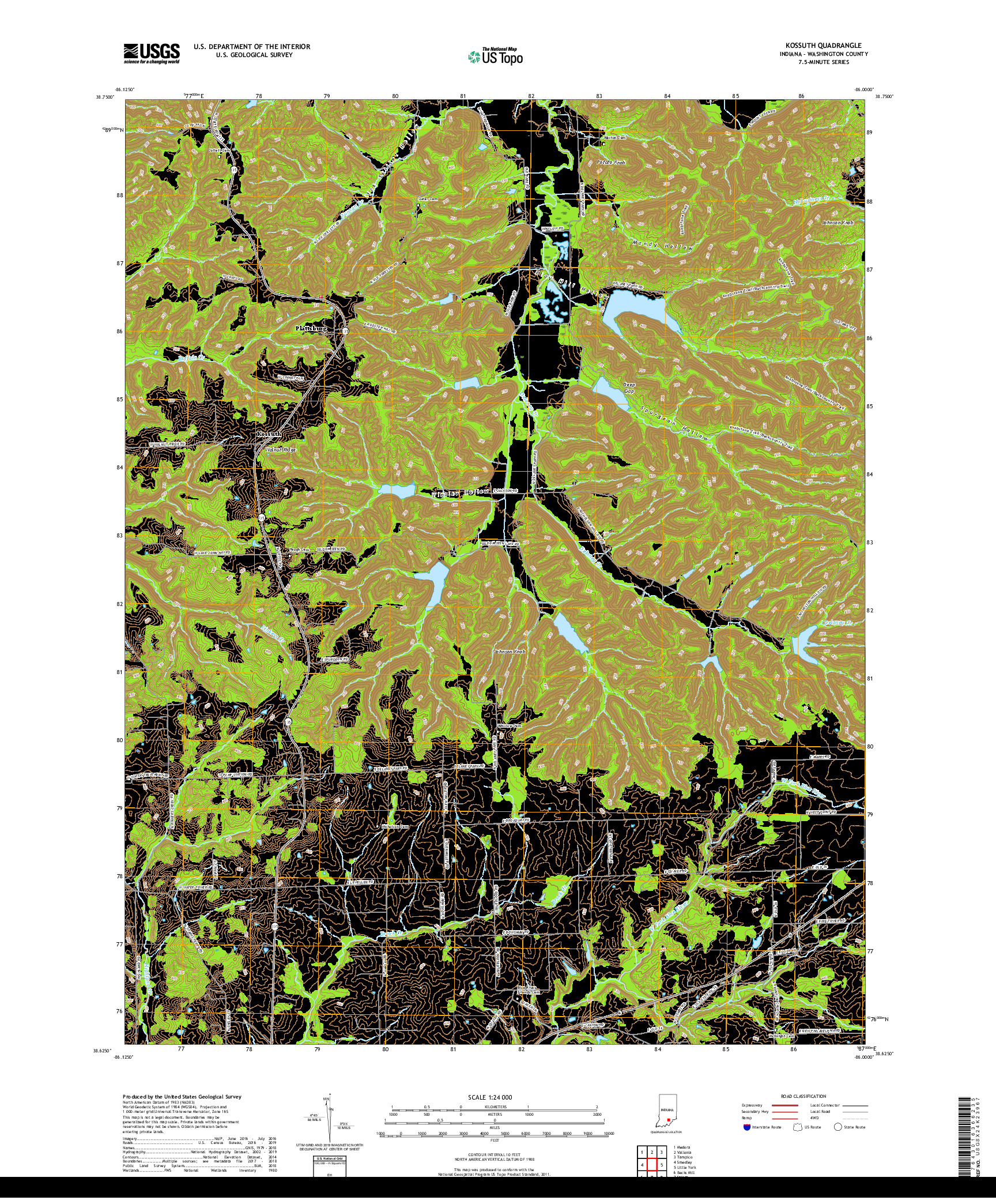 USGS US TOPO 7.5-MINUTE MAP FOR KOSSUTH, IN 2019