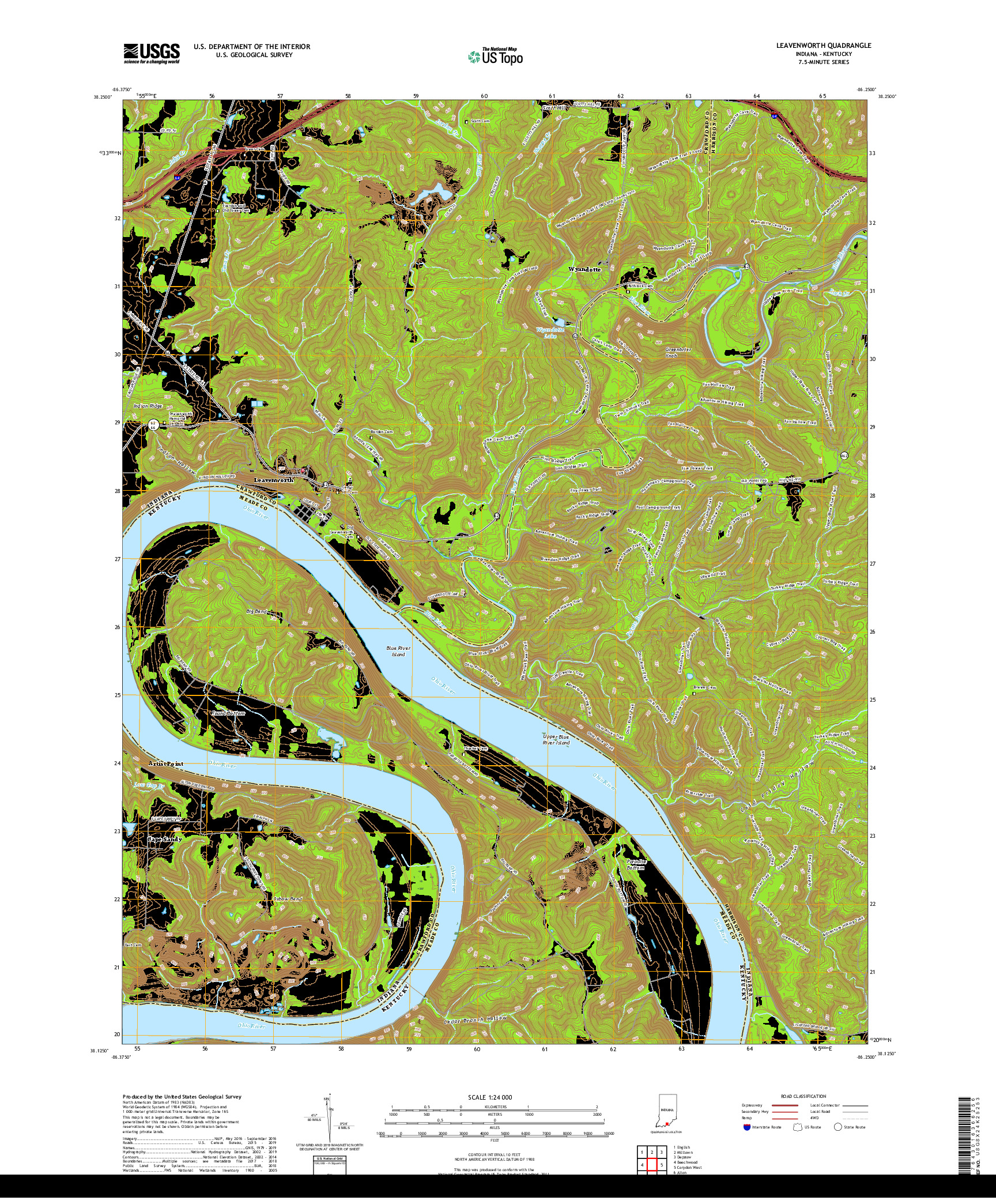 USGS US TOPO 7.5-MINUTE MAP FOR LEAVENWORTH, IN,KY 2019