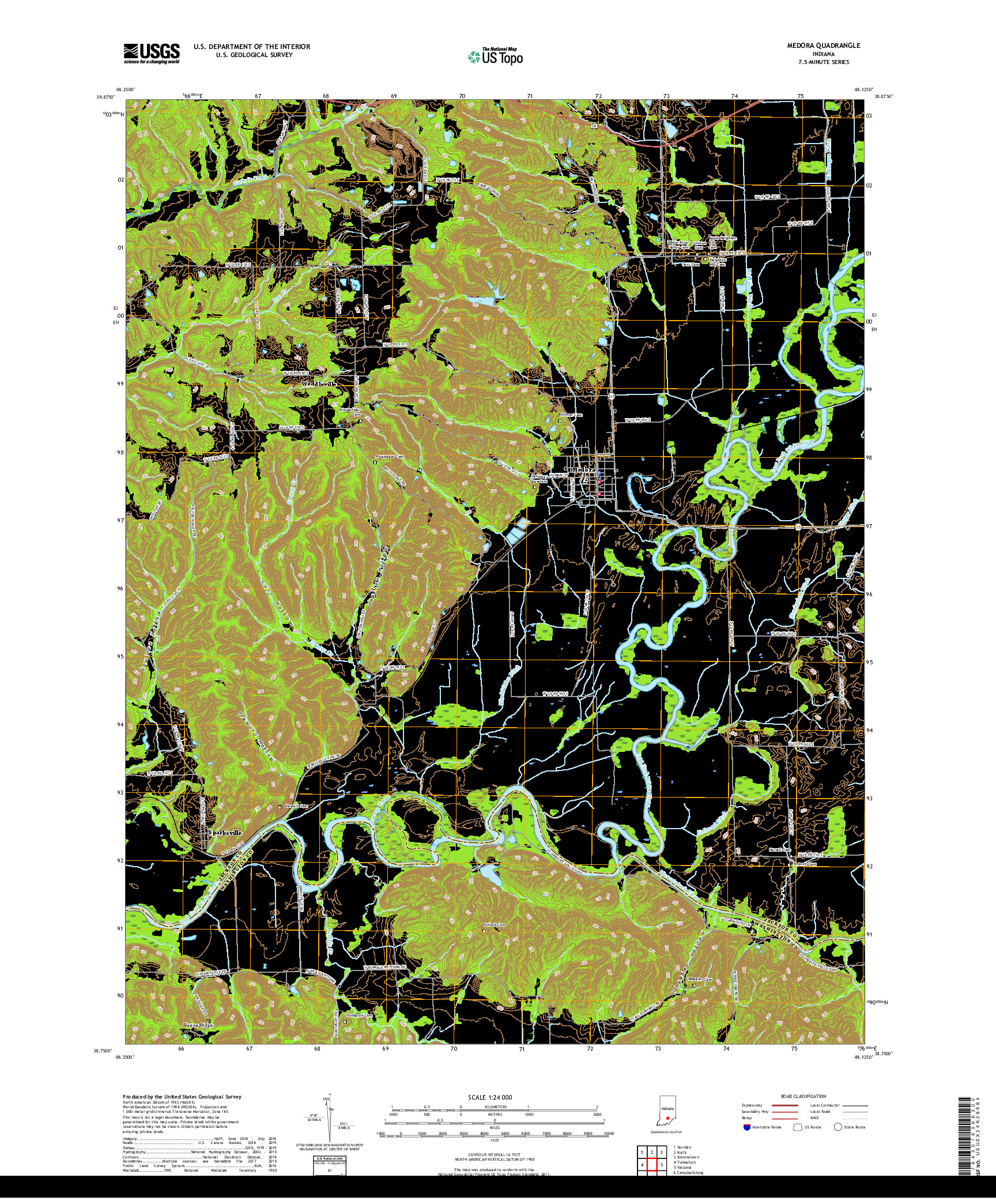 USGS US TOPO 7.5-MINUTE MAP FOR MEDORA, IN 2019