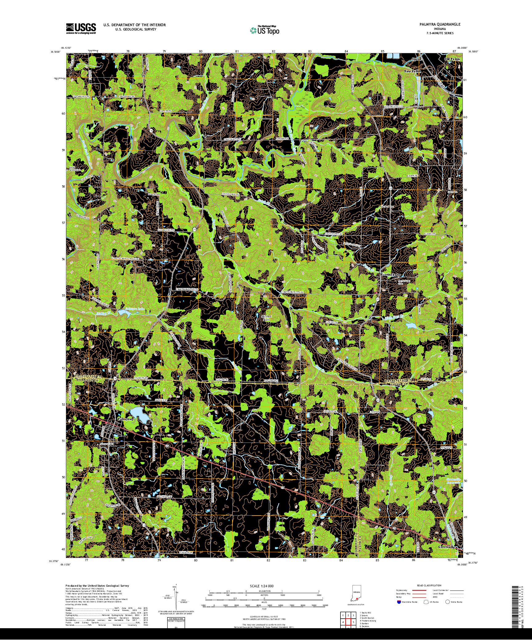 USGS US TOPO 7.5-MINUTE MAP FOR PALMYRA, IN 2019