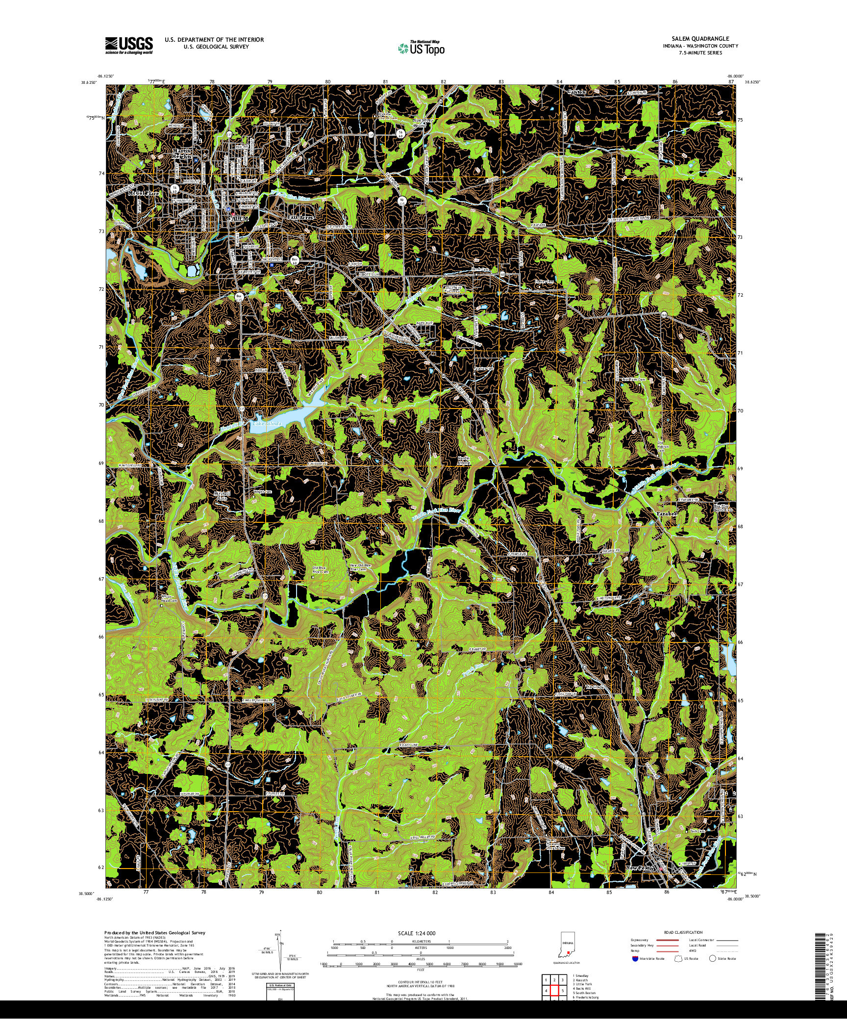 USGS US TOPO 7.5-MINUTE MAP FOR SALEM, IN 2019