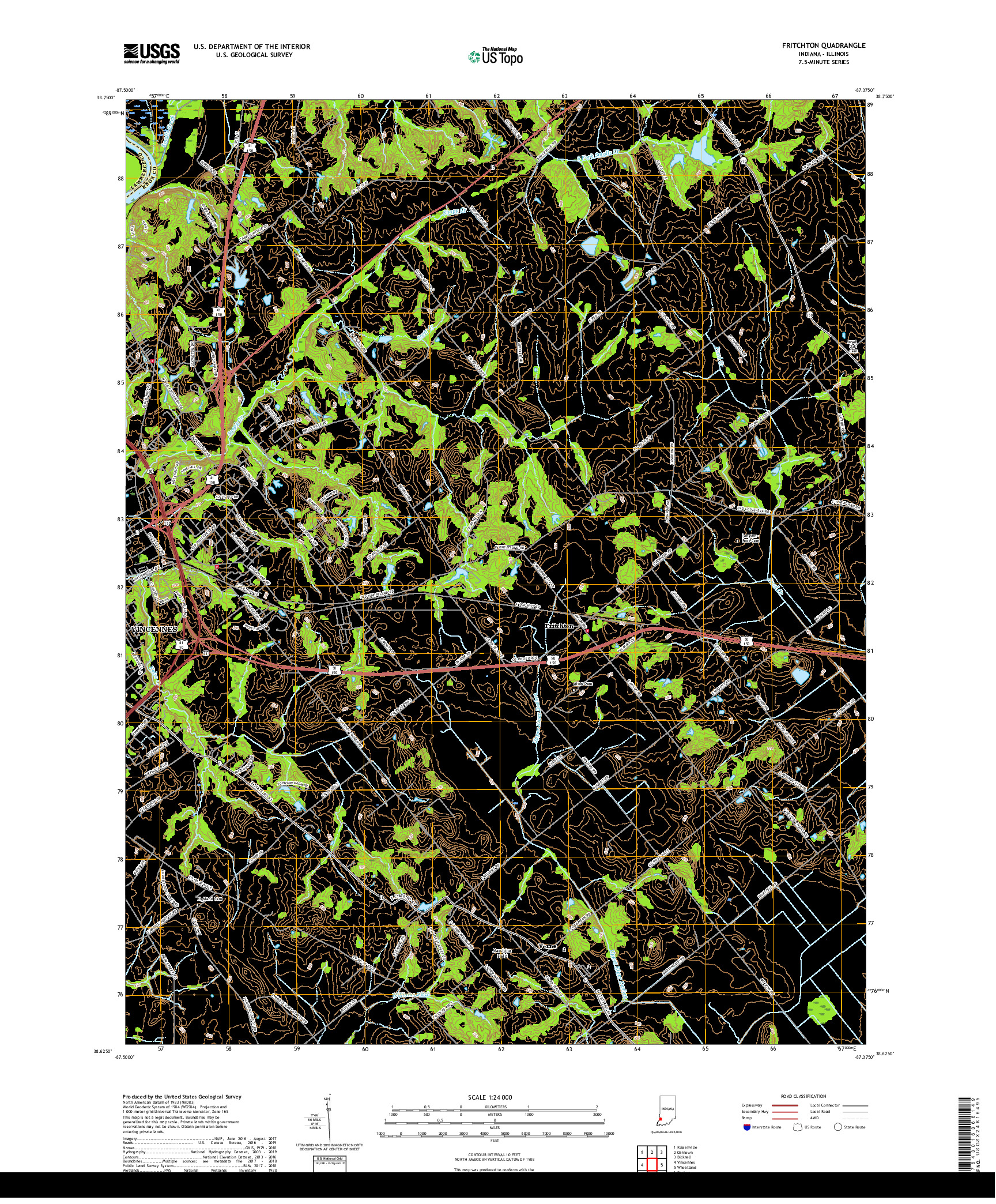 USGS US TOPO 7.5-MINUTE MAP FOR FRITCHTON, IN,IL 2019