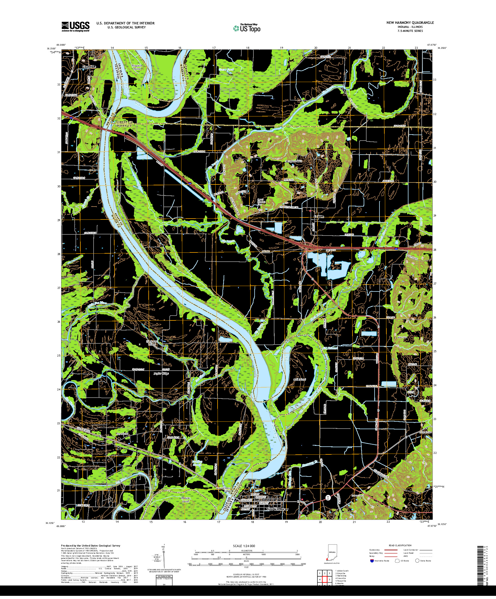 USGS US TOPO 7.5-MINUTE MAP FOR NEW HARMONY, IN,IL 2019