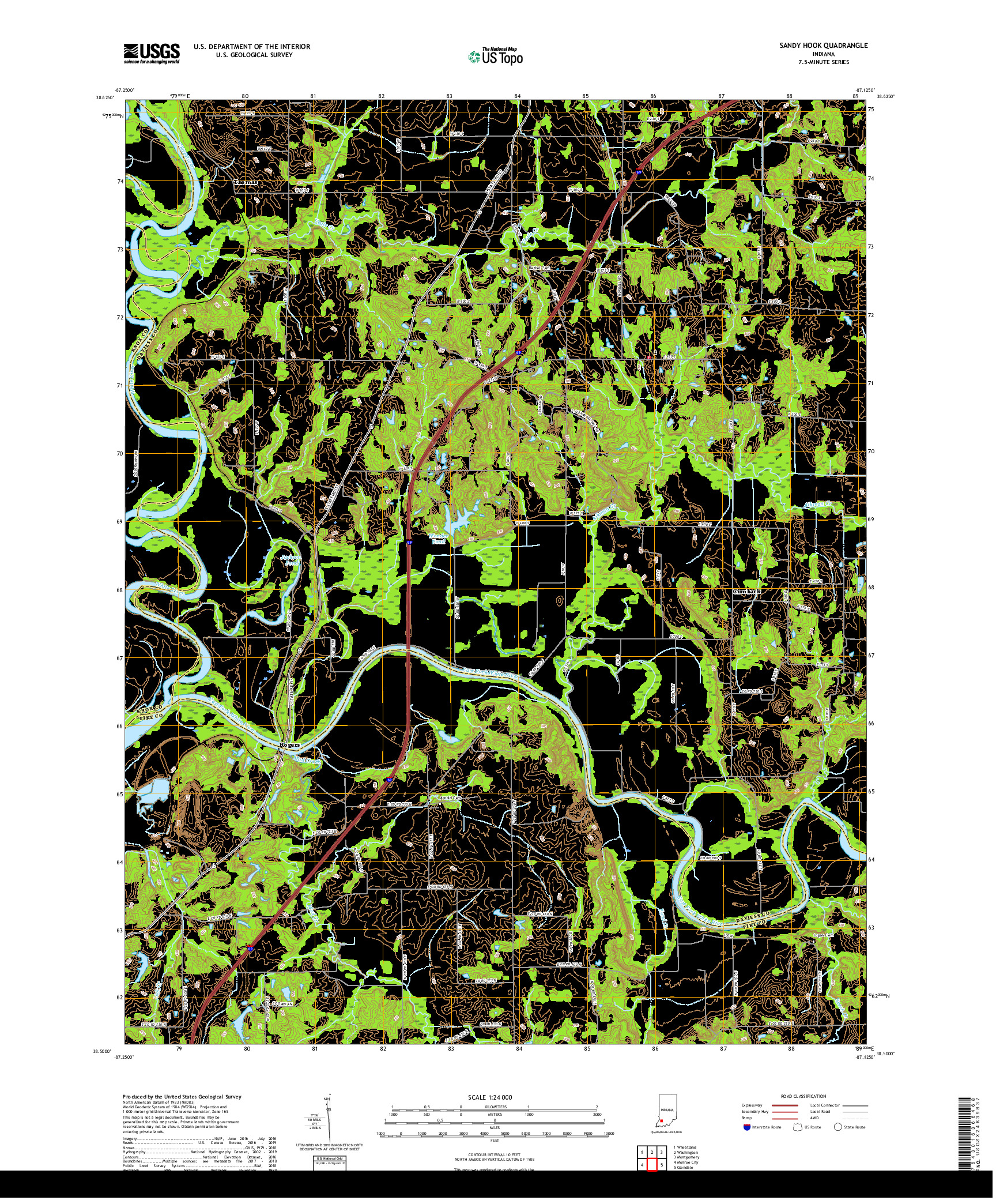 USGS US TOPO 7.5-MINUTE MAP FOR SANDY HOOK, IN 2019