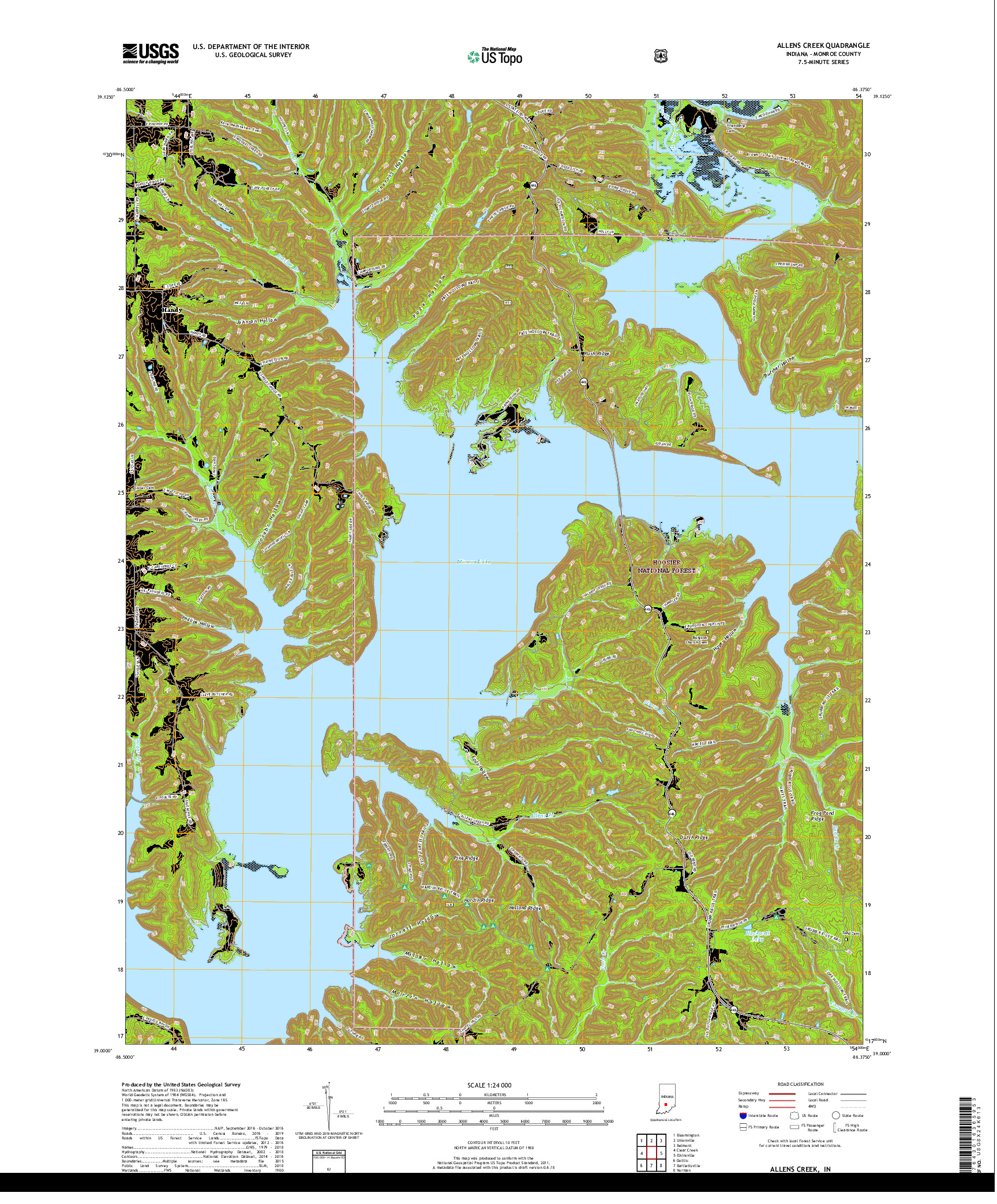 USGS US TOPO 7.5-MINUTE MAP FOR ALLENS CREEK, IN 2019