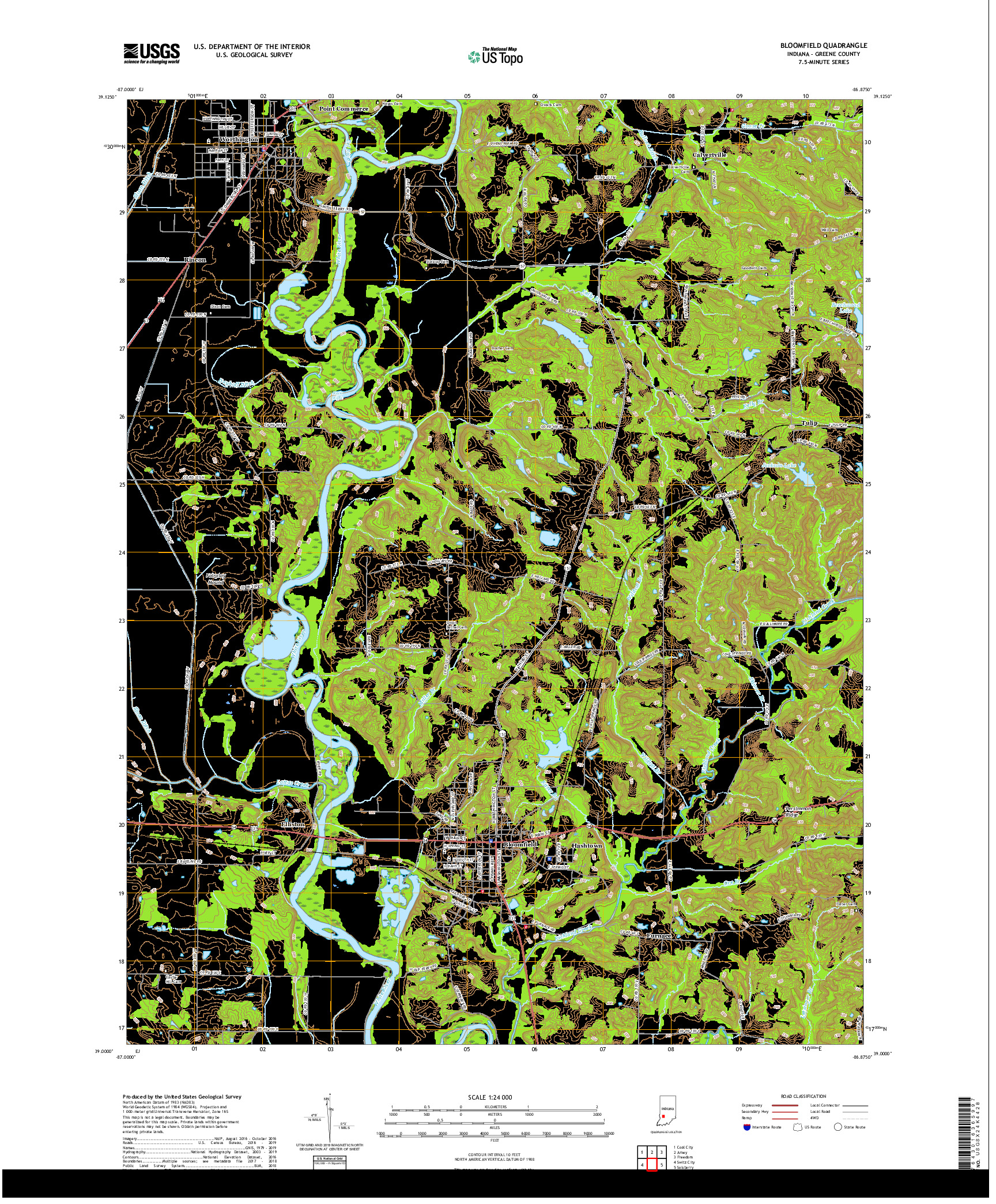 USGS US TOPO 7.5-MINUTE MAP FOR BLOOMFIELD, IN 2019