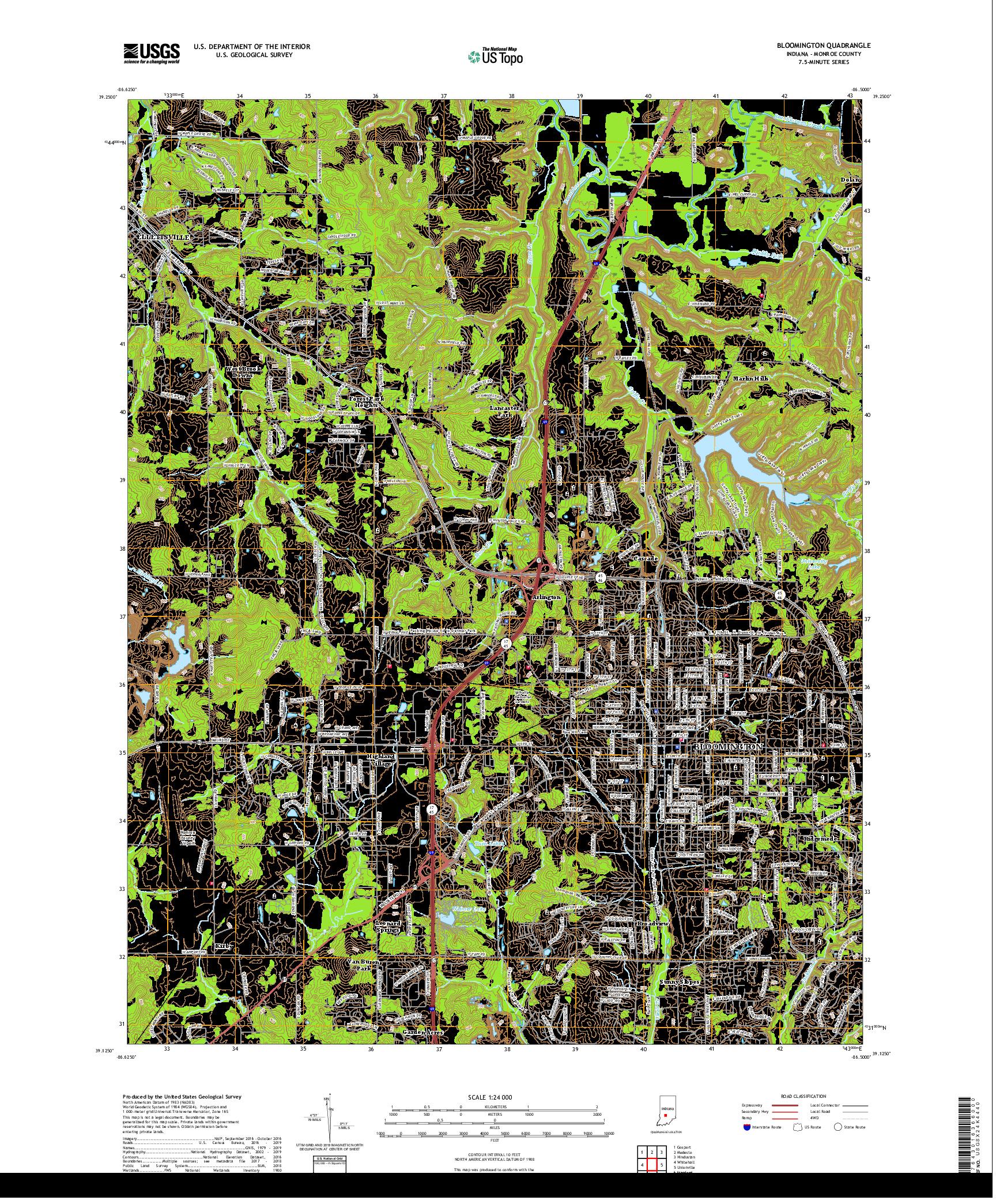 USGS US TOPO 7.5-MINUTE MAP FOR BLOOMINGTON, IN 2019