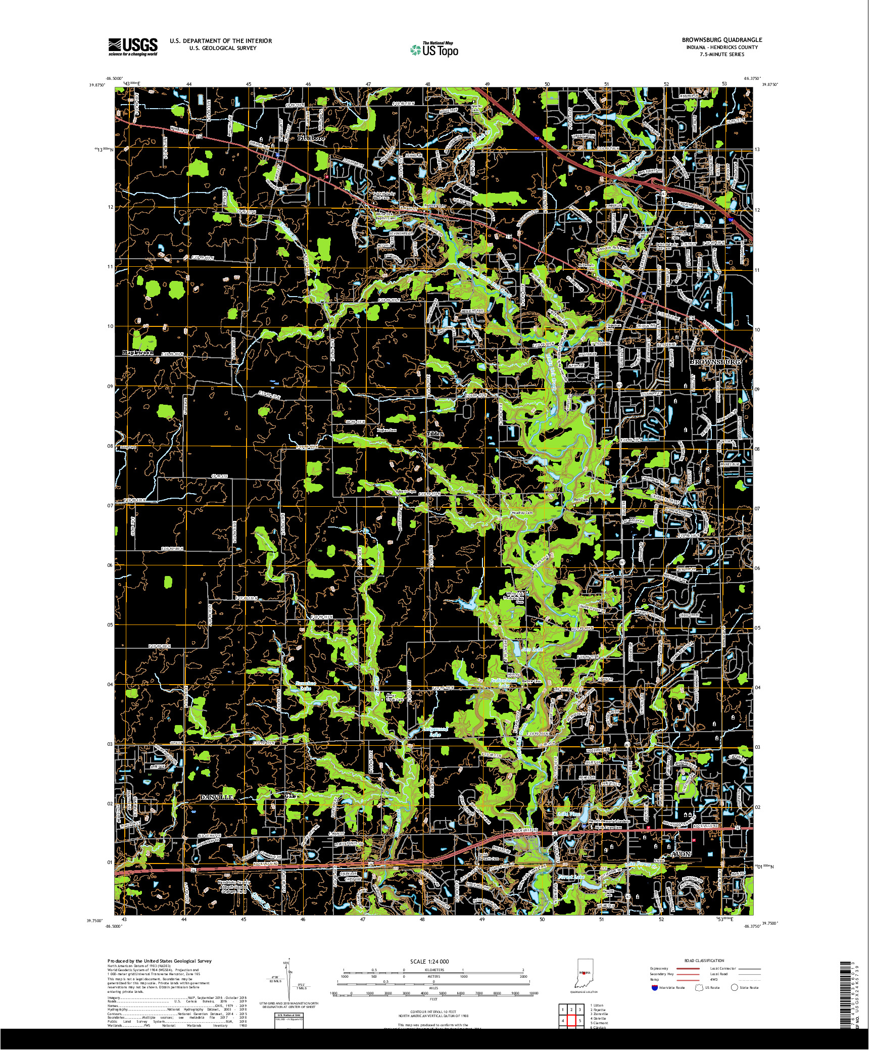 USGS US TOPO 7.5-MINUTE MAP FOR BROWNSBURG, IN 2019