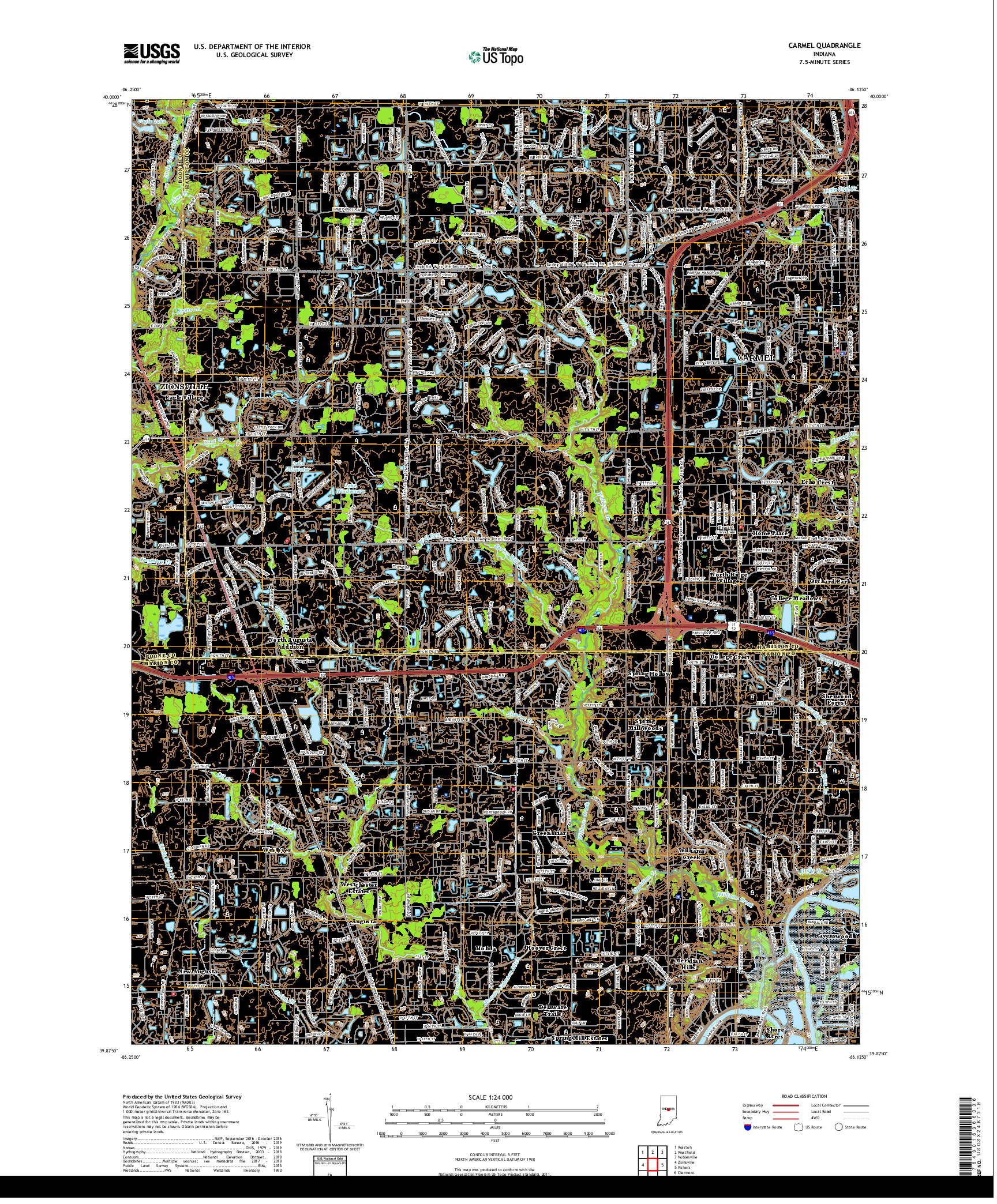 USGS US TOPO 7.5-MINUTE MAP FOR CARMEL, IN 2019