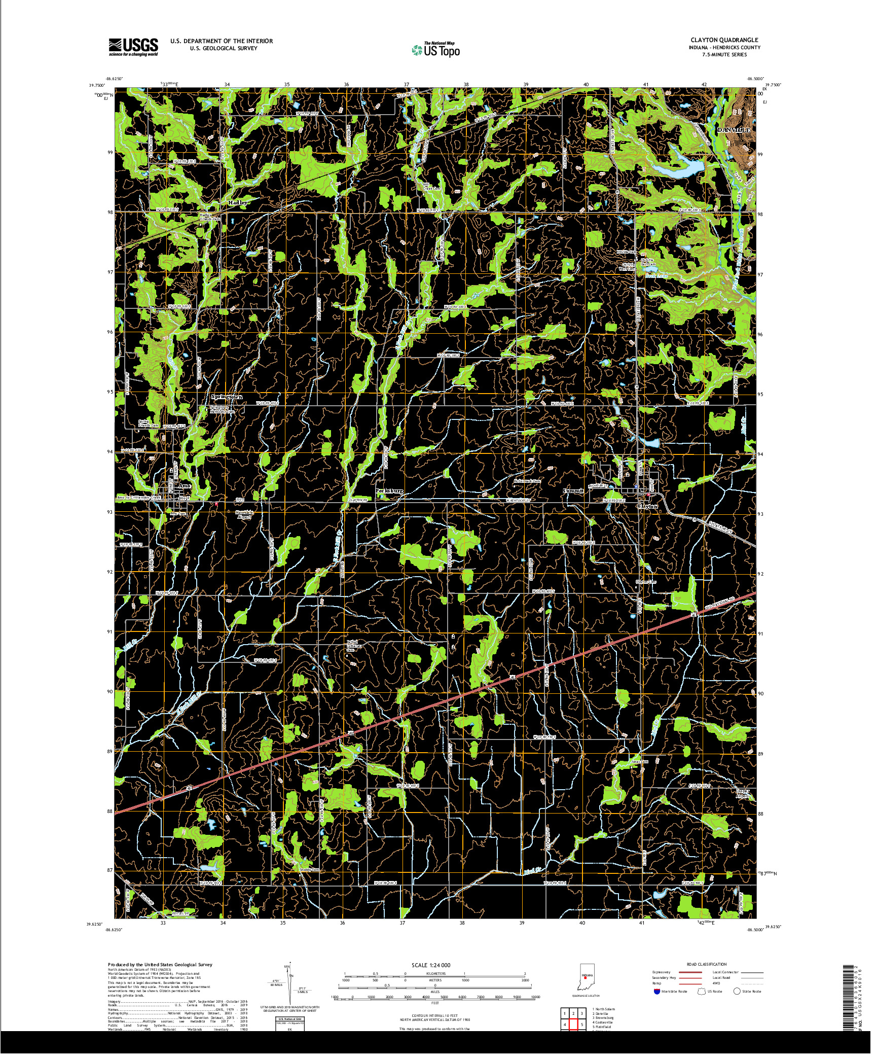 USGS US TOPO 7.5-MINUTE MAP FOR CLAYTON, IN 2019