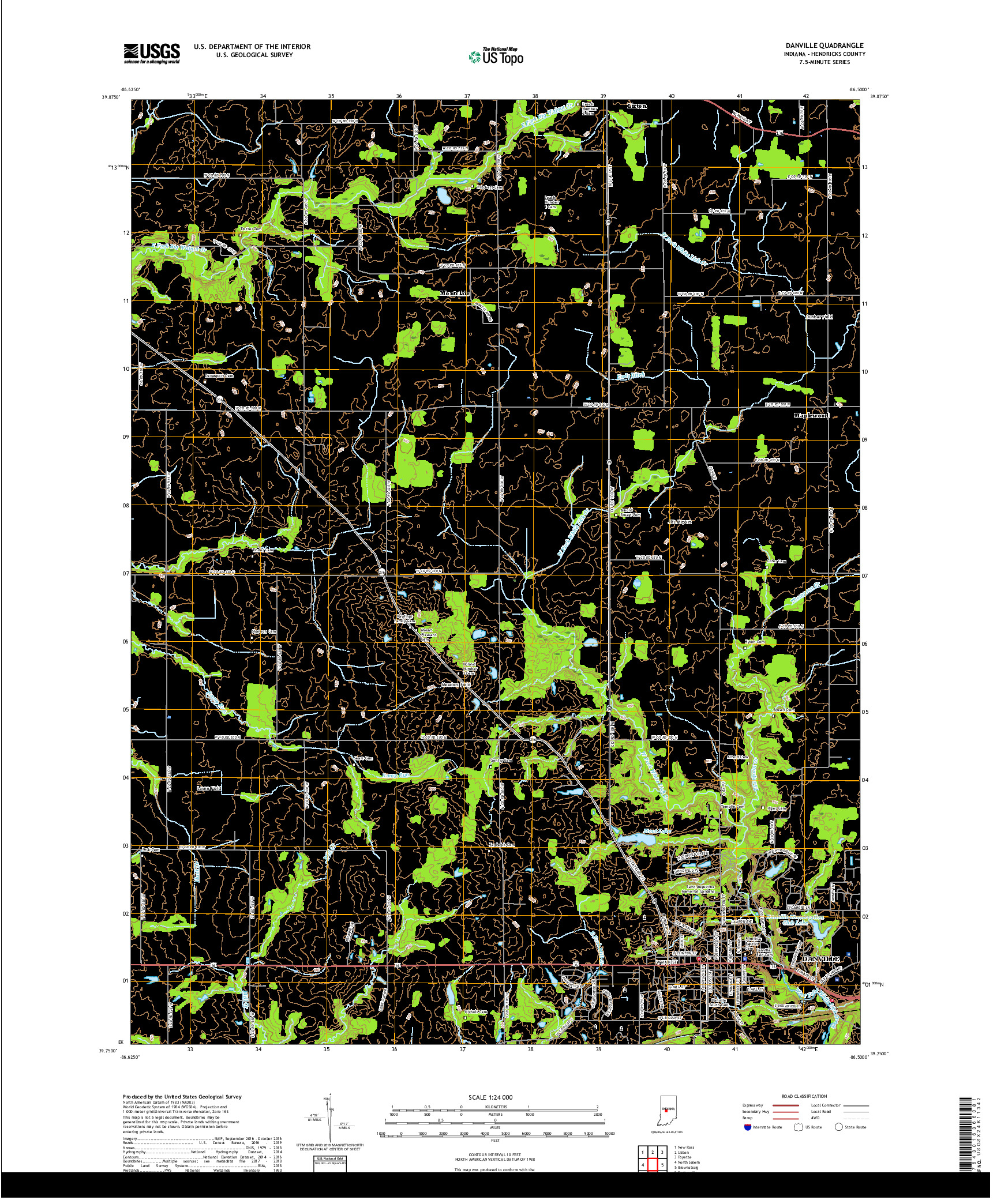 USGS US TOPO 7.5-MINUTE MAP FOR DANVILLE, IN 2019