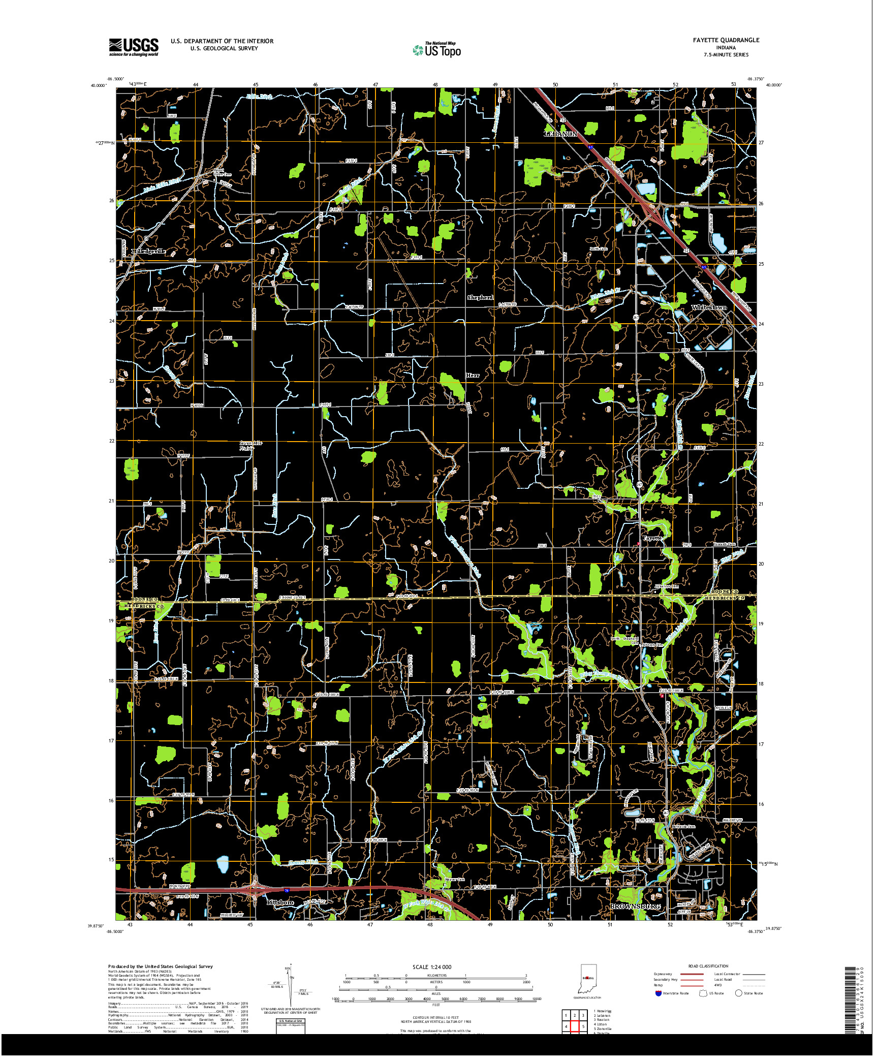 USGS US TOPO 7.5-MINUTE MAP FOR FAYETTE, IN 2019