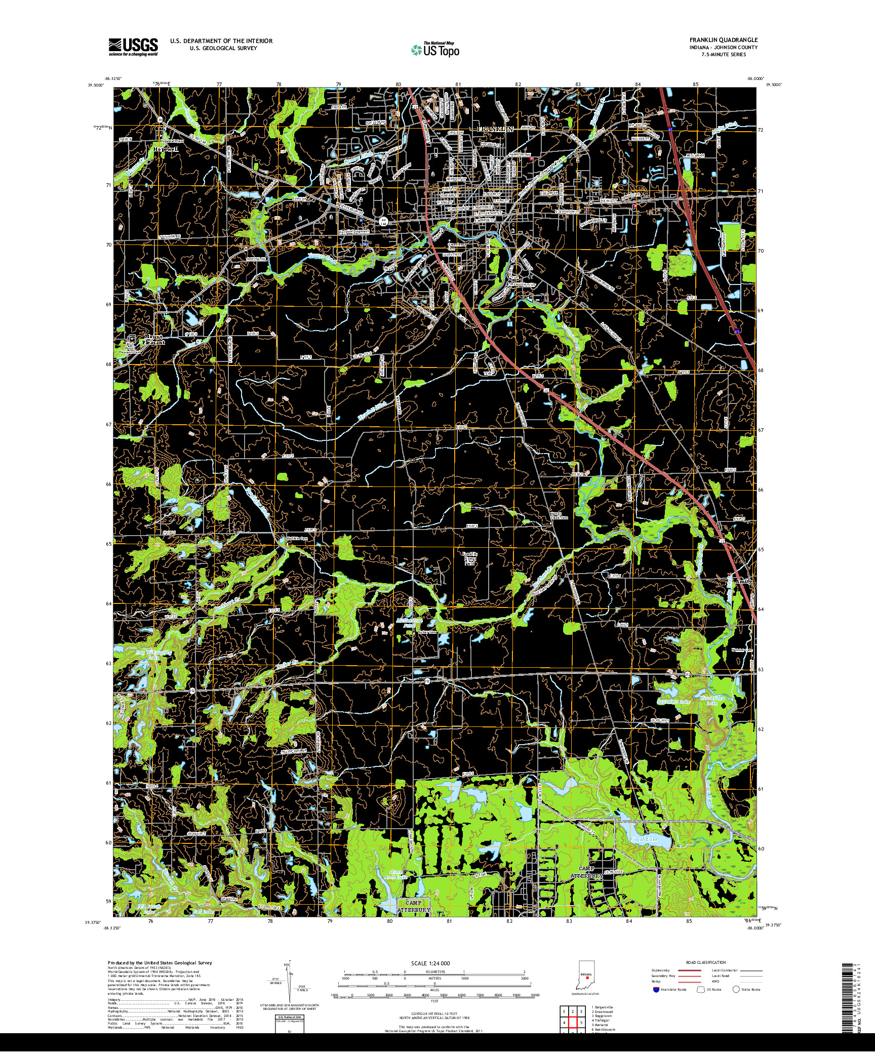 USGS US TOPO 7.5-MINUTE MAP FOR FRANKLIN, IN 2019