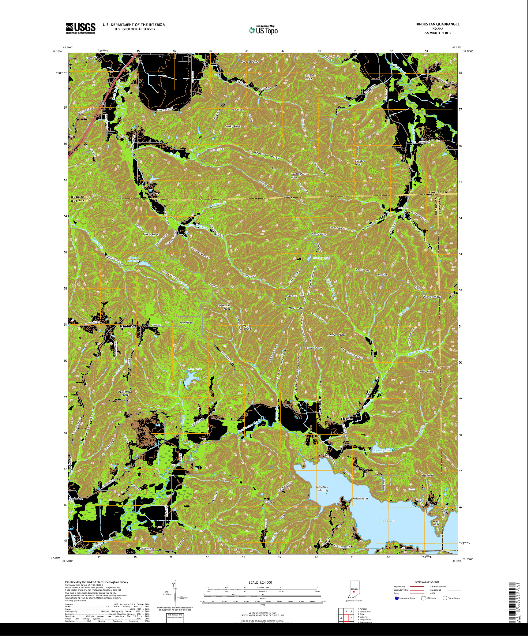 USGS US TOPO 7.5-MINUTE MAP FOR HINDUSTAN, IN 2019