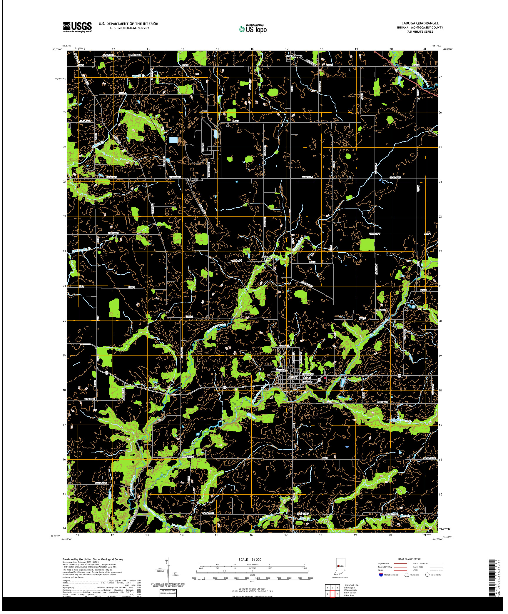 USGS US TOPO 7.5-MINUTE MAP FOR LADOGA, IN 2019