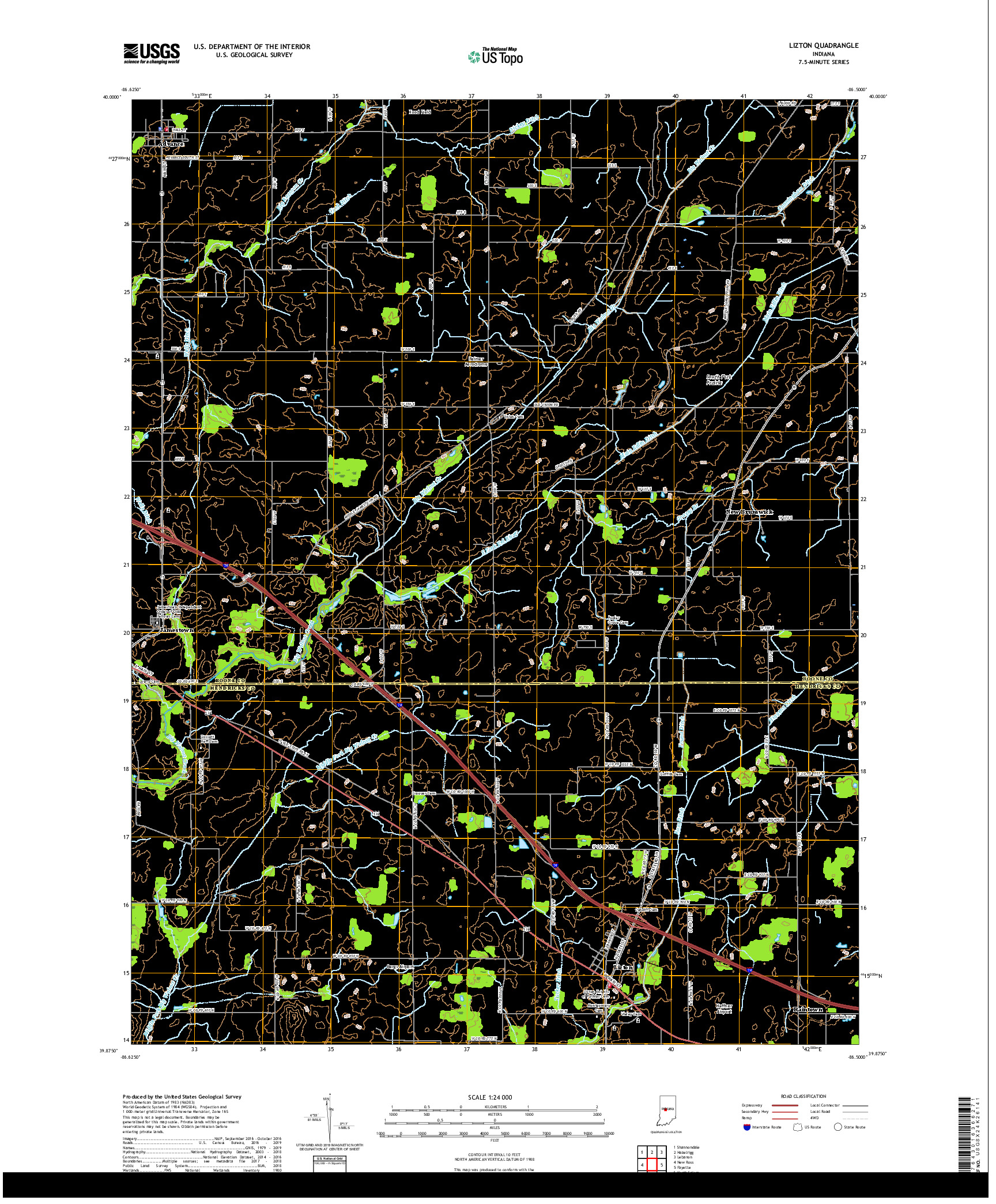 USGS US TOPO 7.5-MINUTE MAP FOR LIZTON, IN 2019