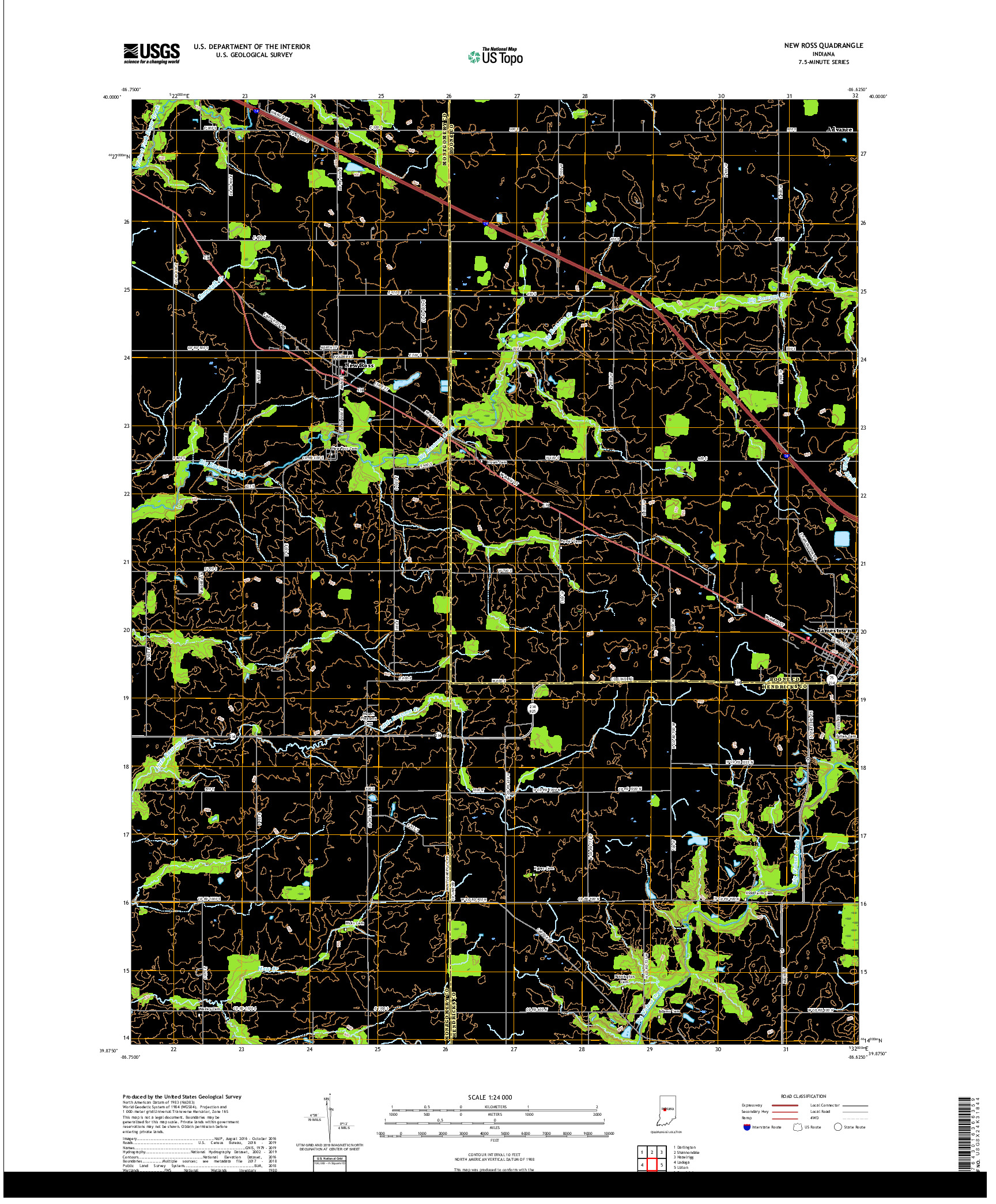 USGS US TOPO 7.5-MINUTE MAP FOR NEW ROSS, IN 2019