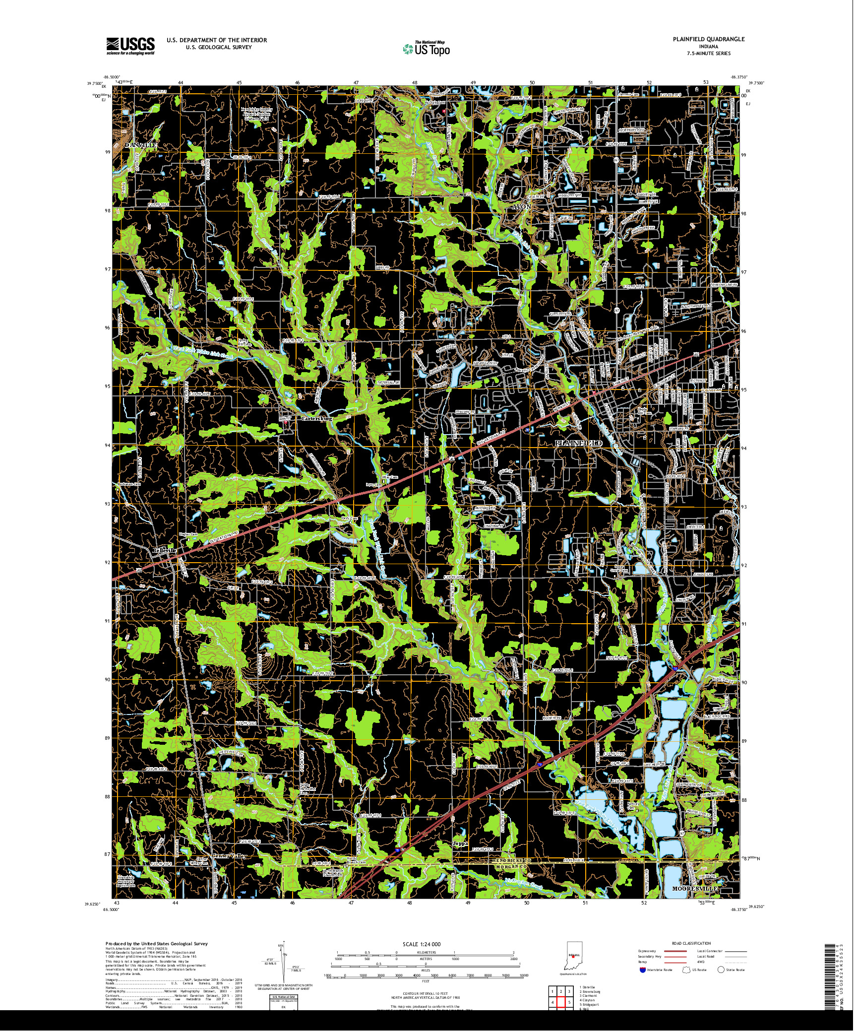 USGS US TOPO 7.5-MINUTE MAP FOR PLAINFIELD, IN 2019