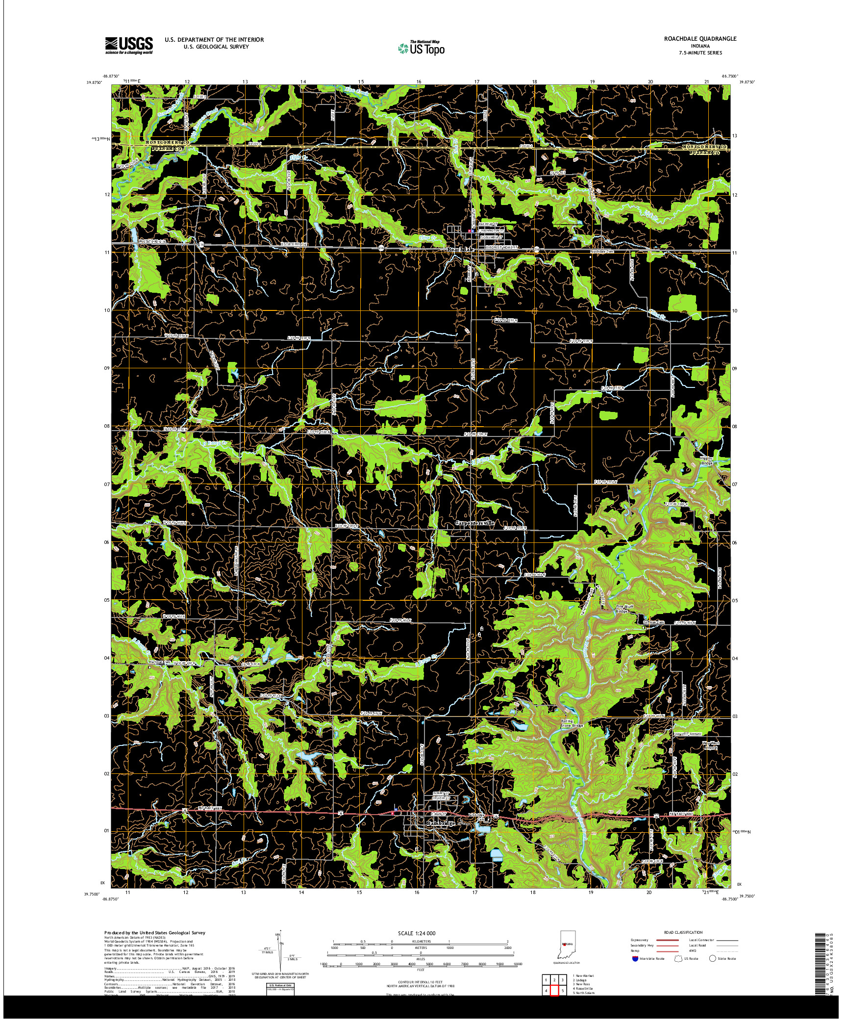 USGS US TOPO 7.5-MINUTE MAP FOR ROACHDALE, IN 2019