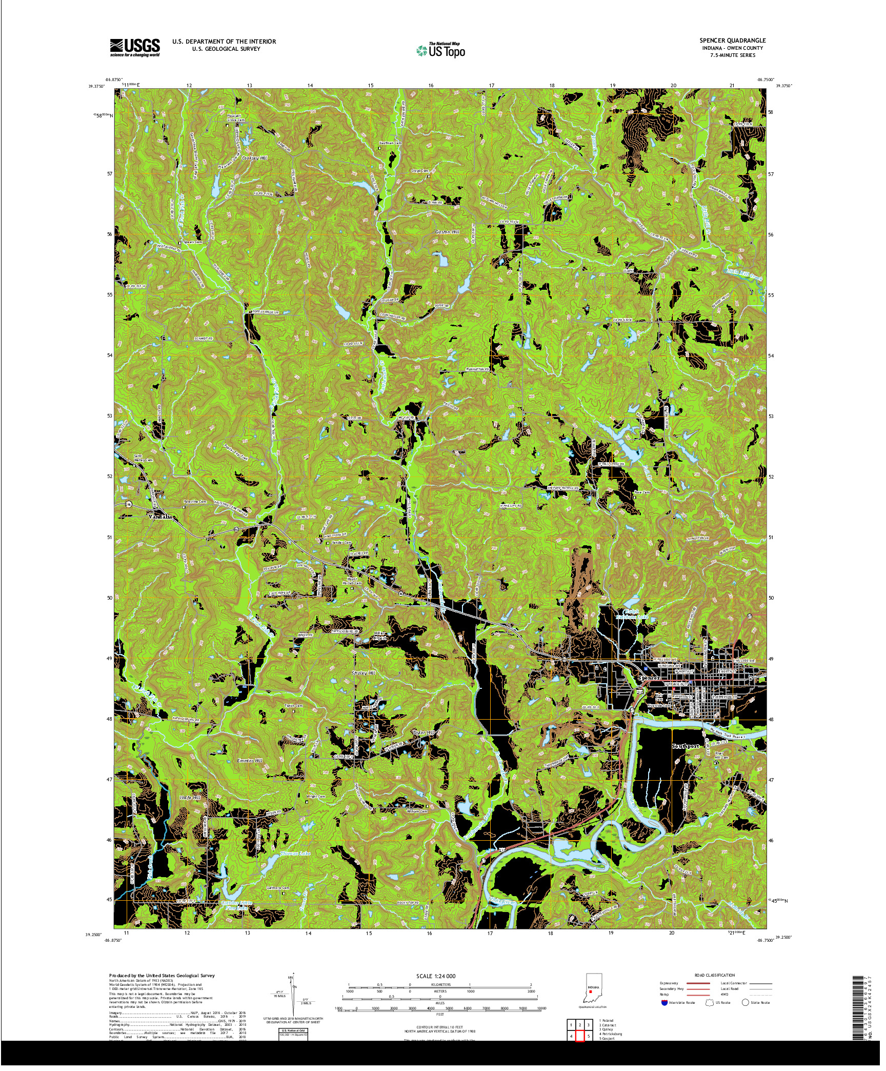 USGS US TOPO 7.5-MINUTE MAP FOR SPENCER, IN 2019