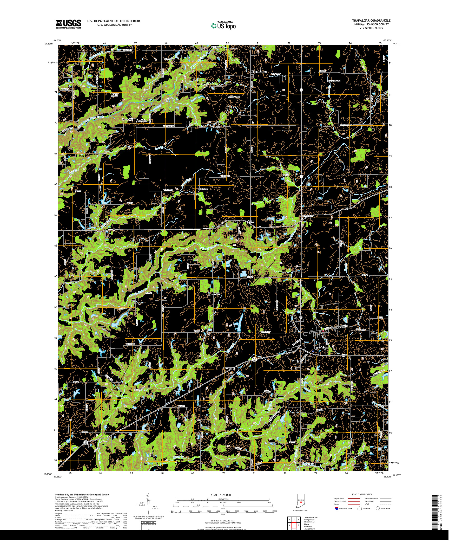USGS US TOPO 7.5-MINUTE MAP FOR TRAFALGAR, IN 2019