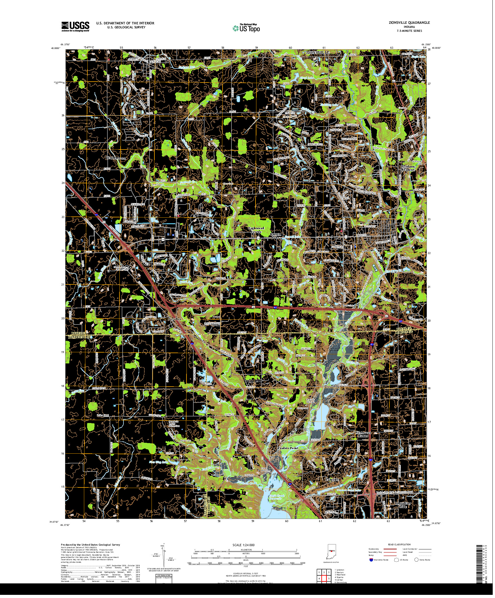 USGS US TOPO 7.5-MINUTE MAP FOR ZIONSVILLE, IN 2019