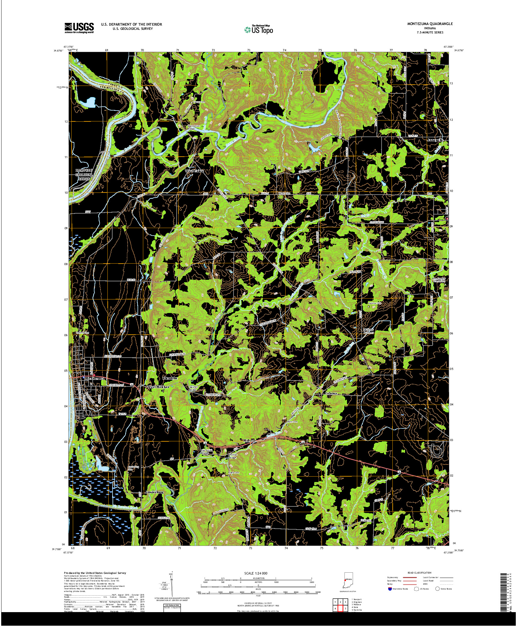 USGS US TOPO 7.5-MINUTE MAP FOR MONTEZUMA, IN 2019