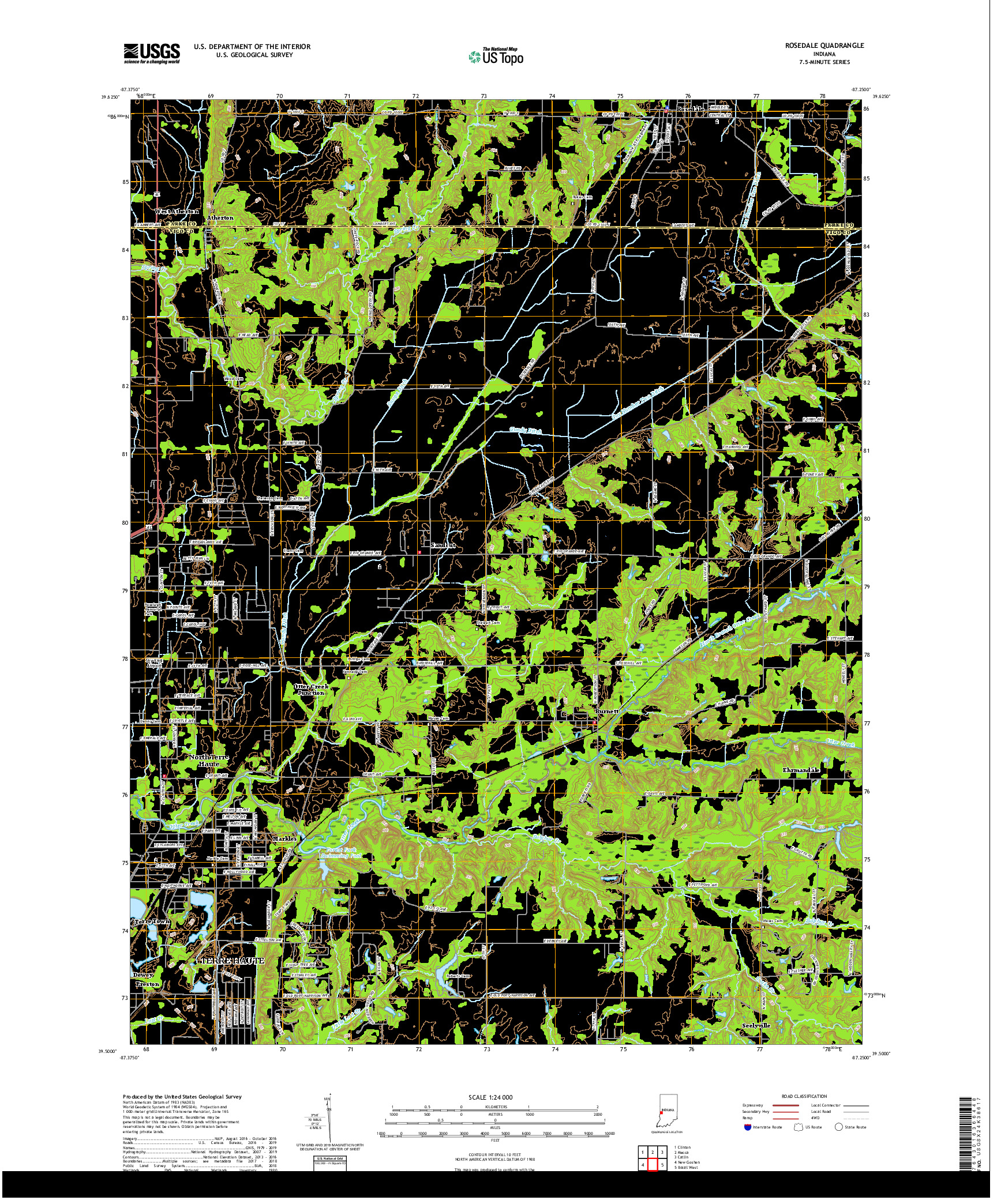 USGS US TOPO 7.5-MINUTE MAP FOR ROSEDALE, IN 2019