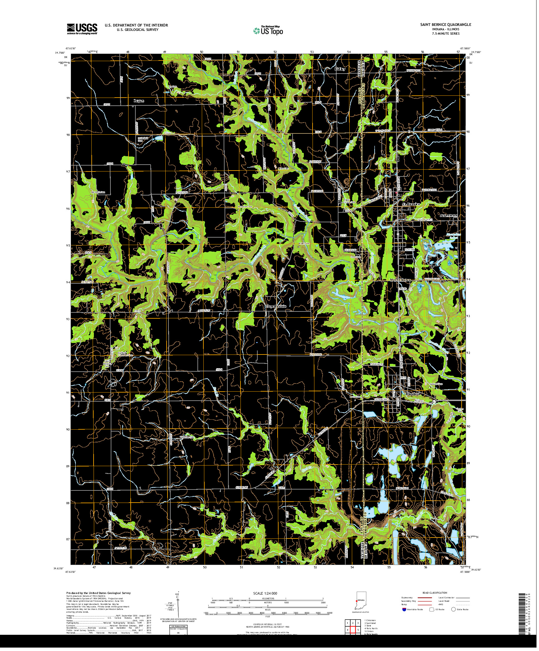 USGS US TOPO 7.5-MINUTE MAP FOR SAINT BERNICE, IN,IL 2019