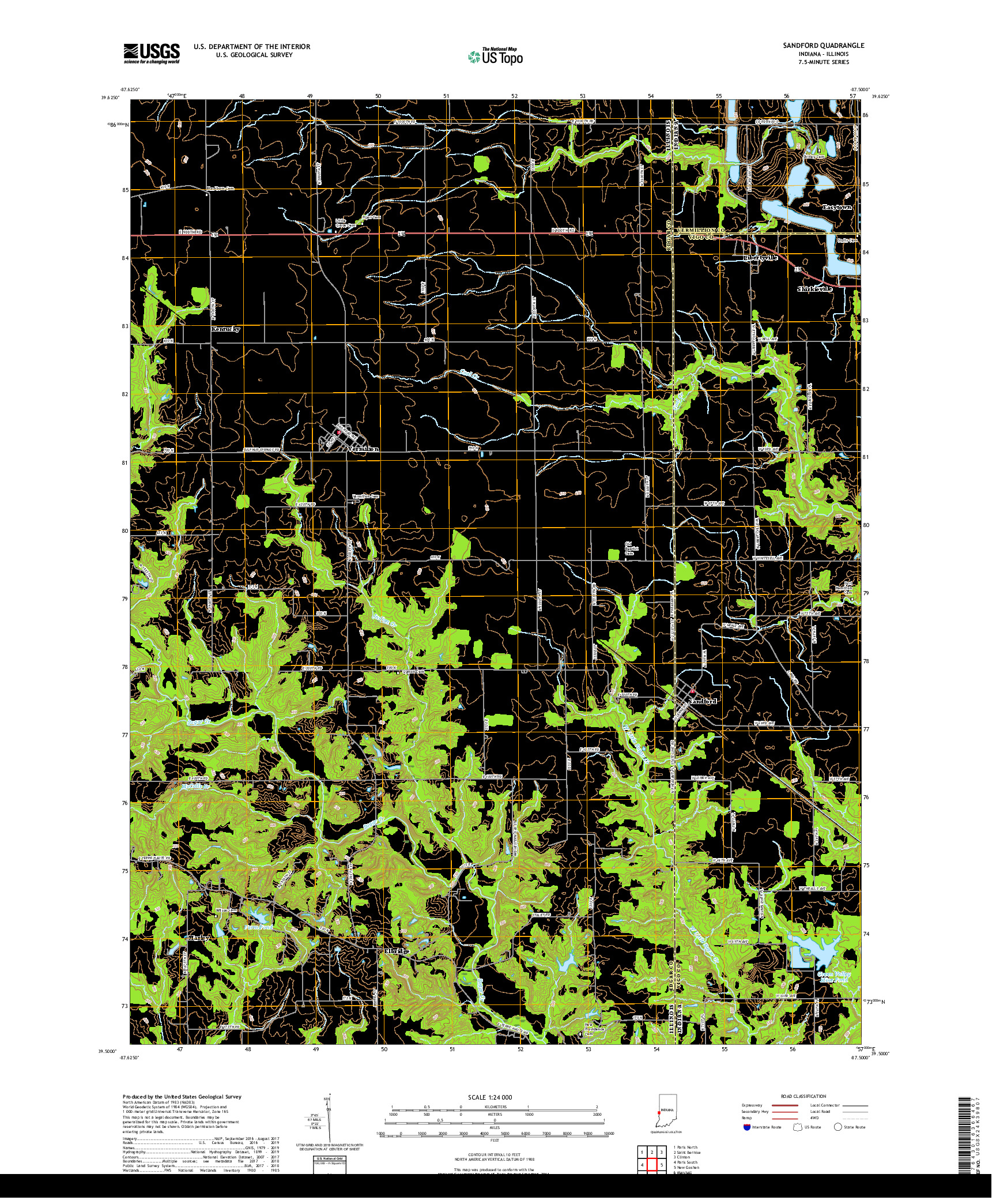 USGS US TOPO 7.5-MINUTE MAP FOR SANDFORD, IN,IL 2019