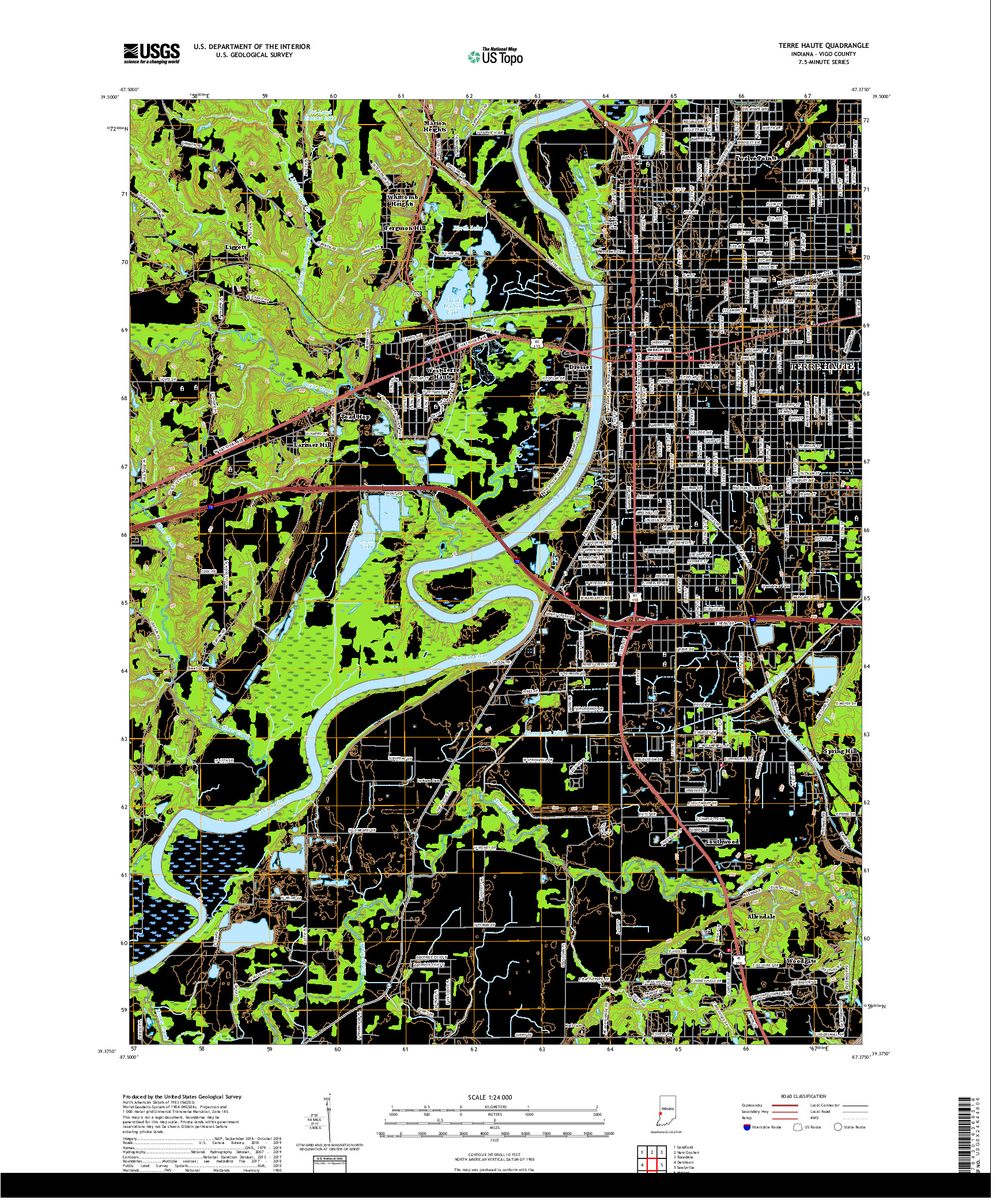 USGS US TOPO 7.5-MINUTE MAP FOR TERRE HAUTE, IN 2019