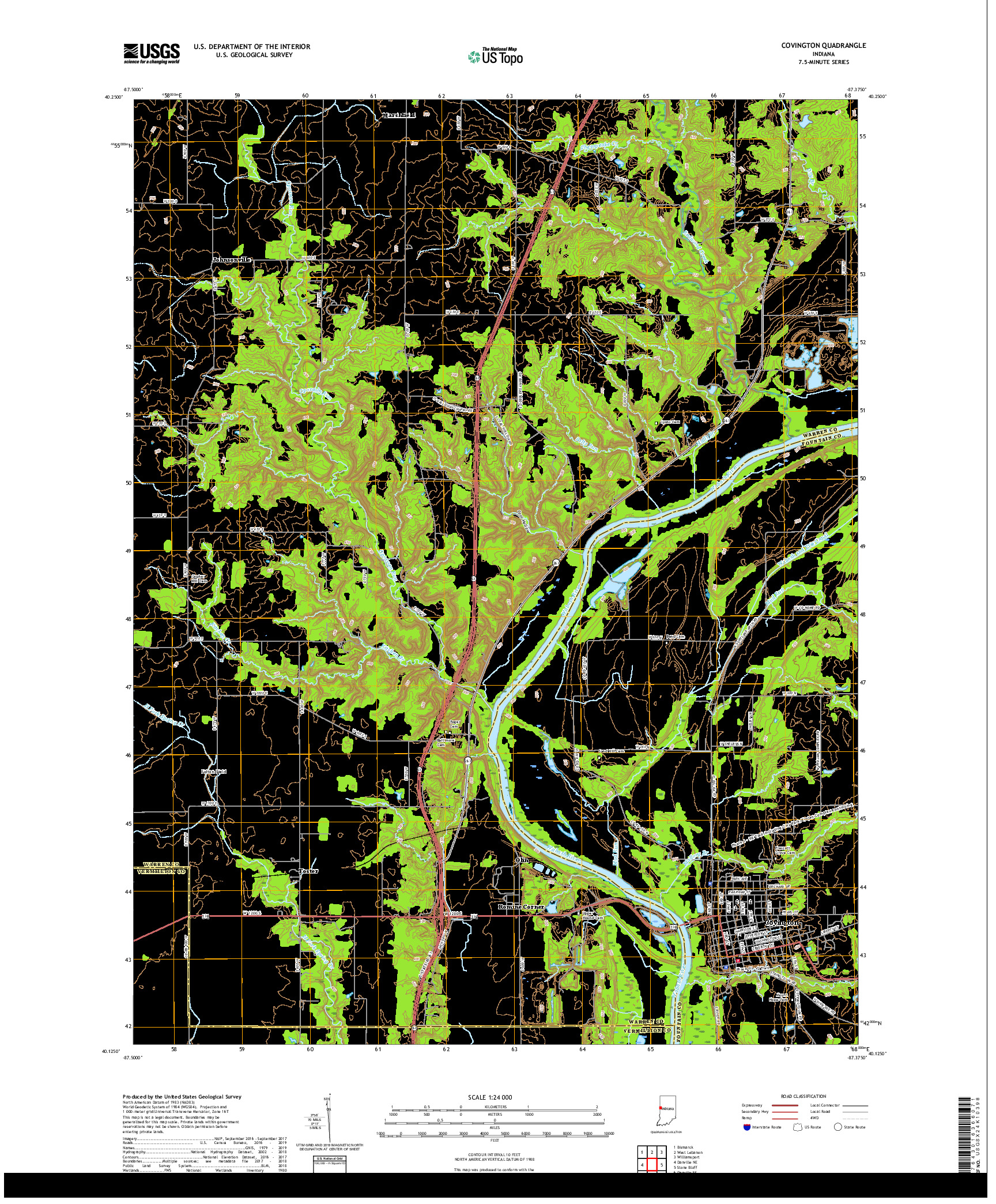 USGS US TOPO 7.5-MINUTE MAP FOR COVINGTON, IN 2019