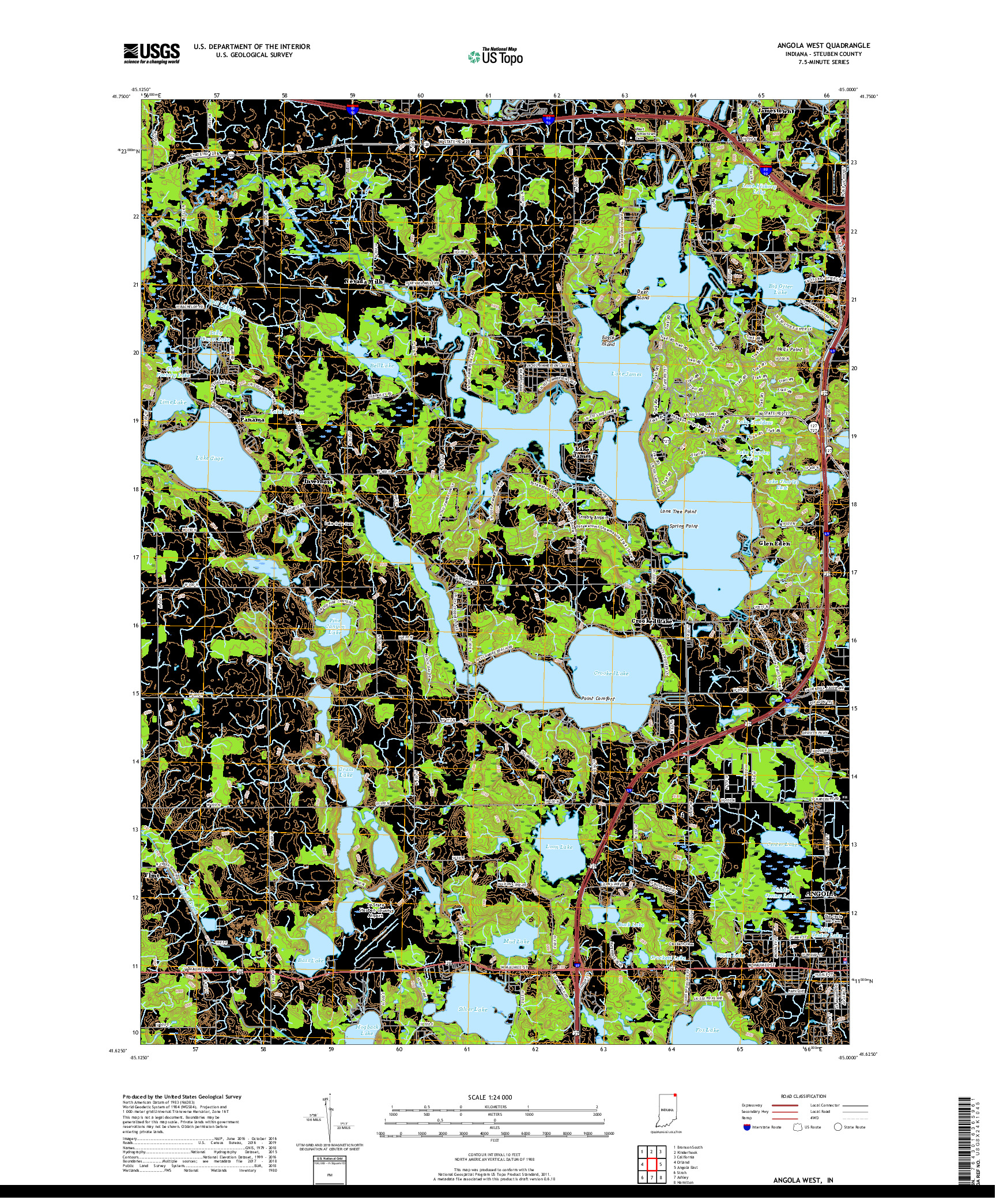 USGS US TOPO 7.5-MINUTE MAP FOR ANGOLA WEST, IN 2019