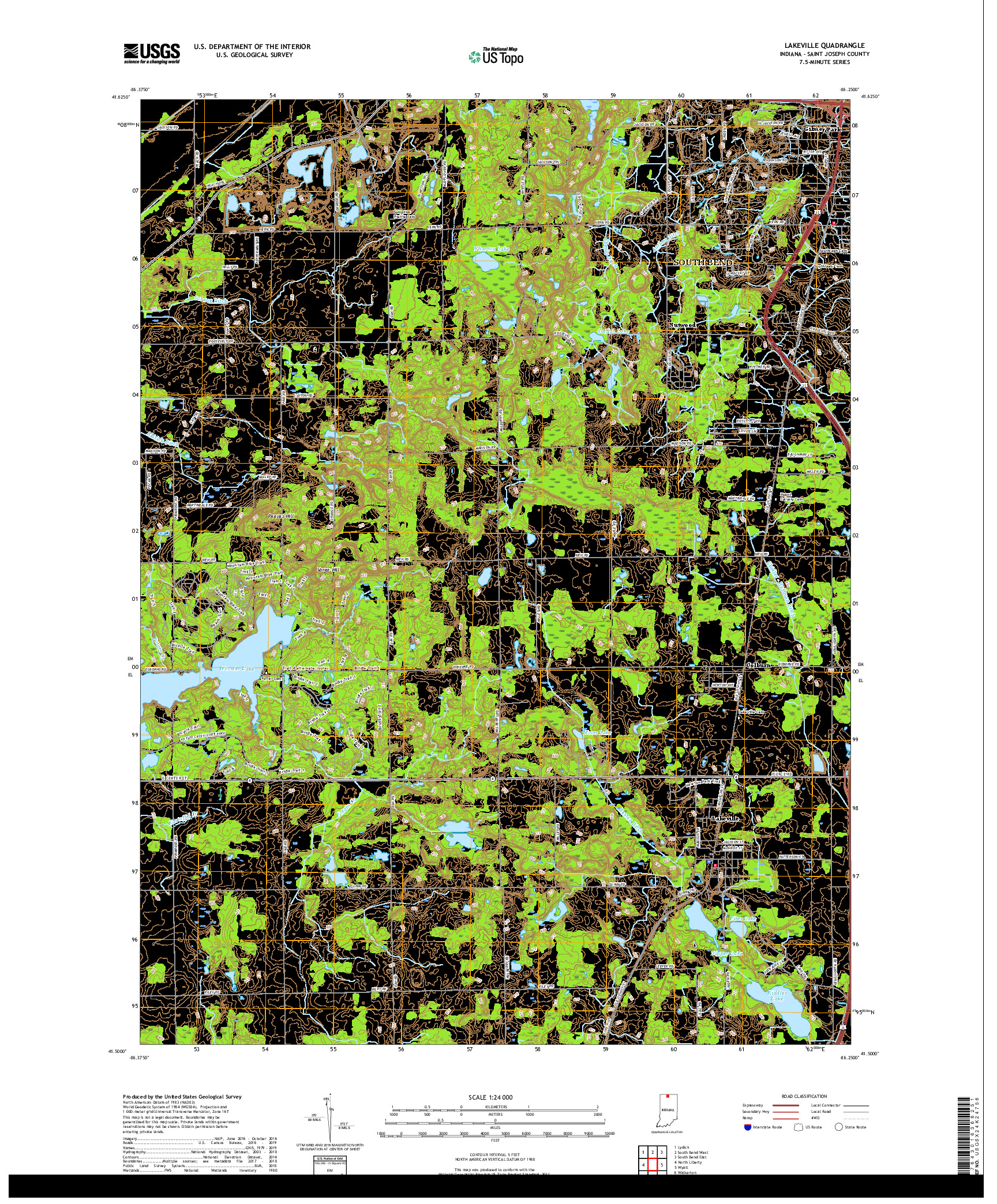 USGS US TOPO 7.5-MINUTE MAP FOR LAKEVILLE, IN 2019