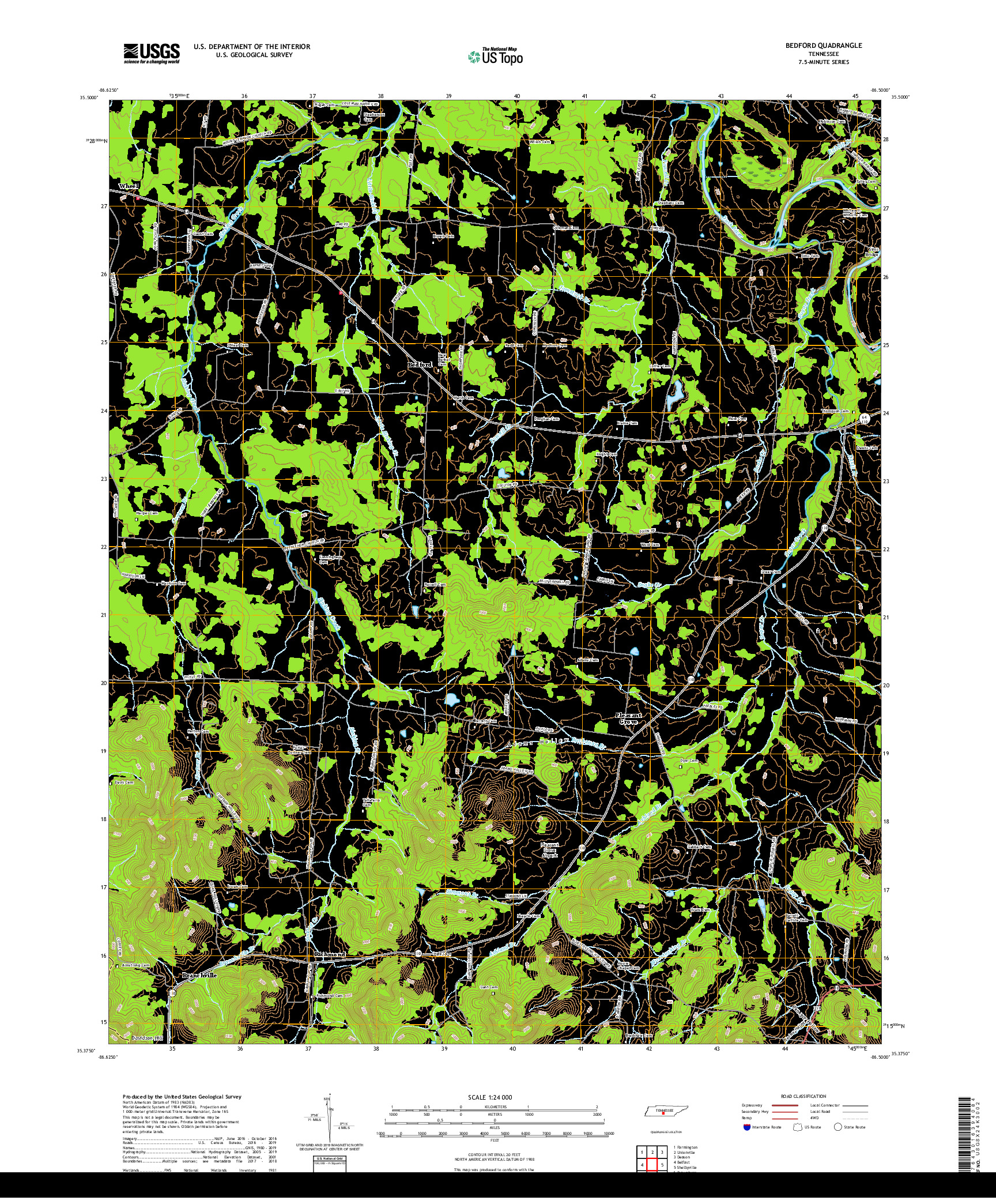 USGS US TOPO 7.5-MINUTE MAP FOR BEDFORD, TN 2019