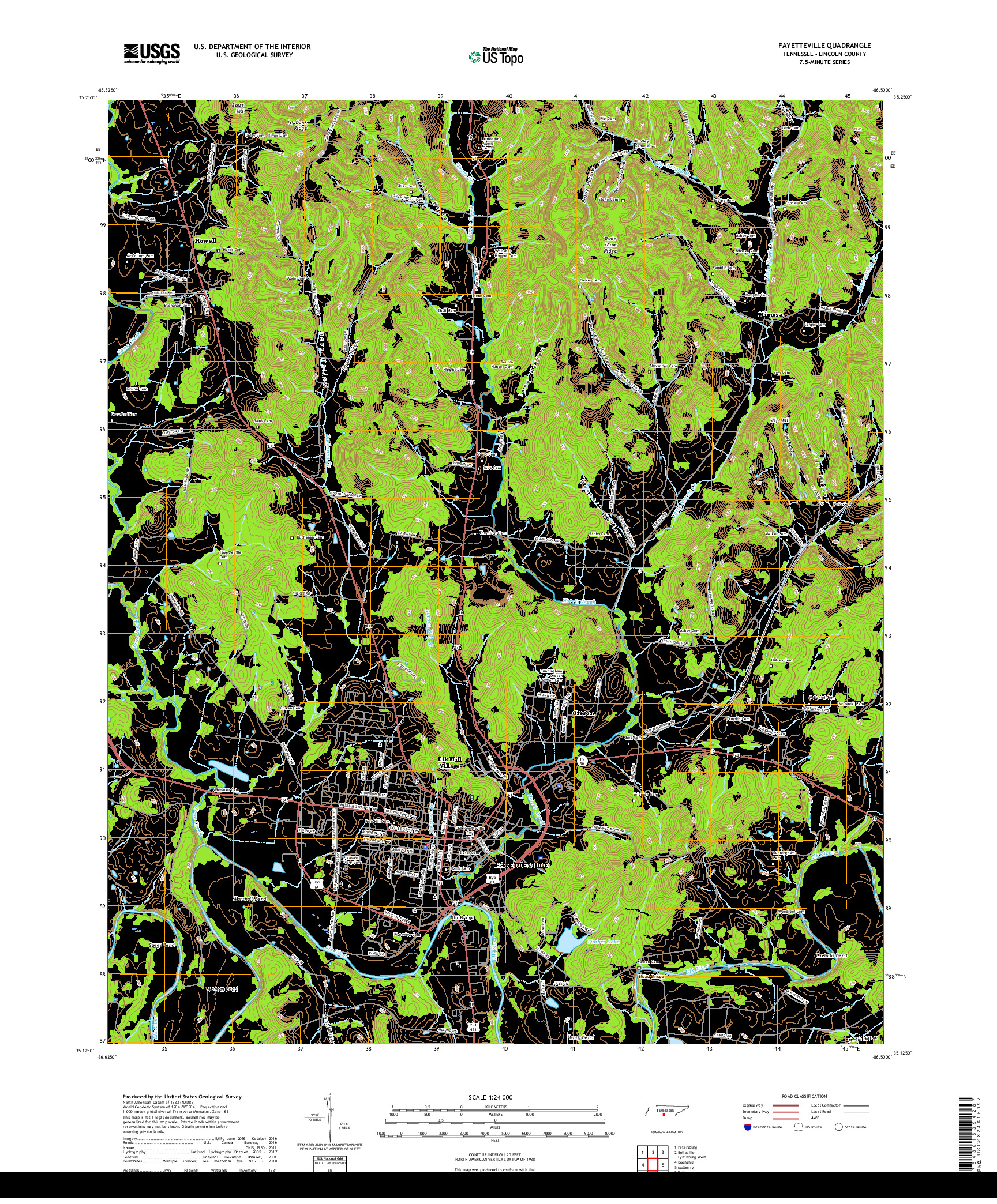 USGS US TOPO 7.5-MINUTE MAP FOR FAYETTEVILLE, TN 2019