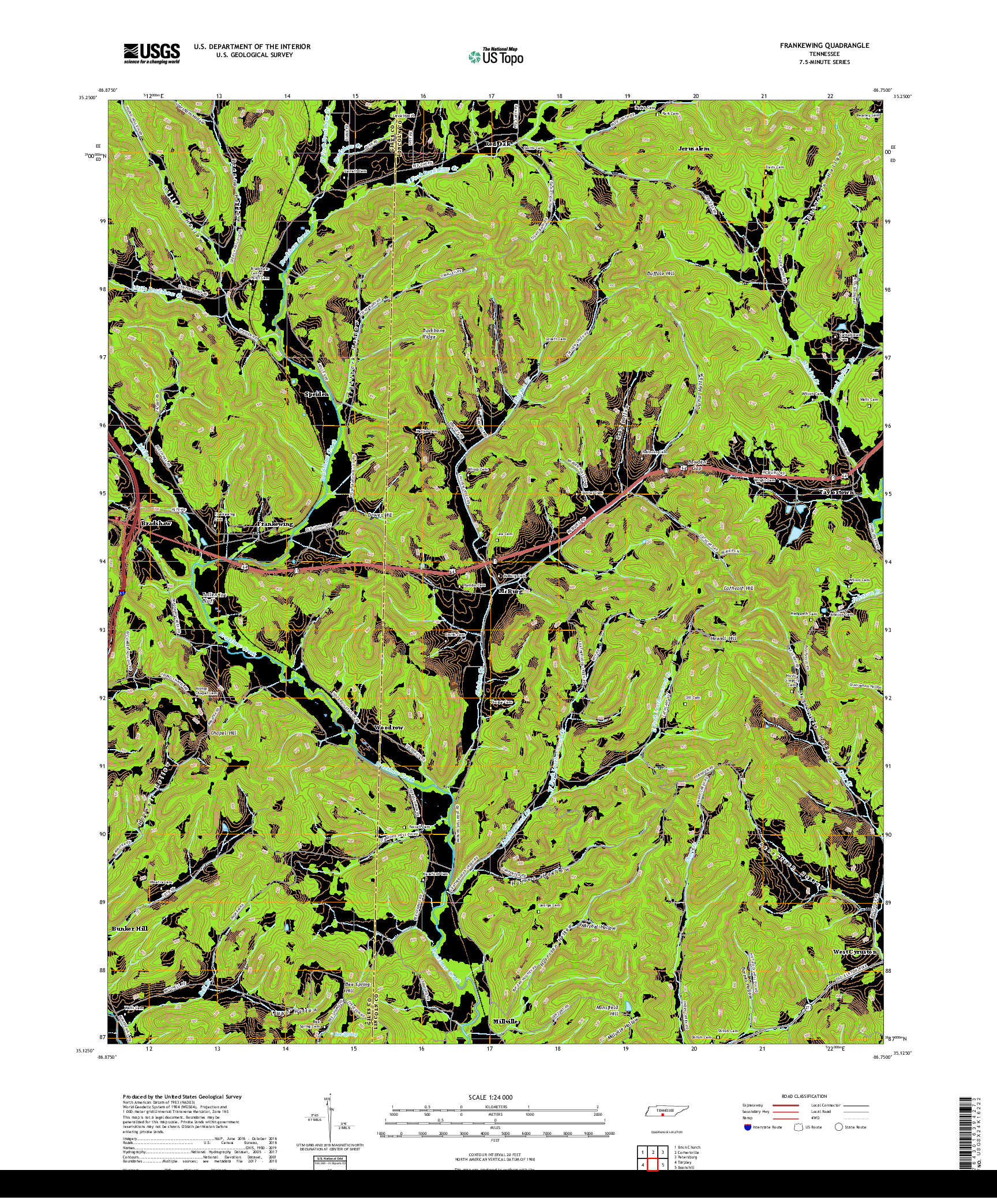 USGS US TOPO 7.5-MINUTE MAP FOR FRANKEWING, TN 2019