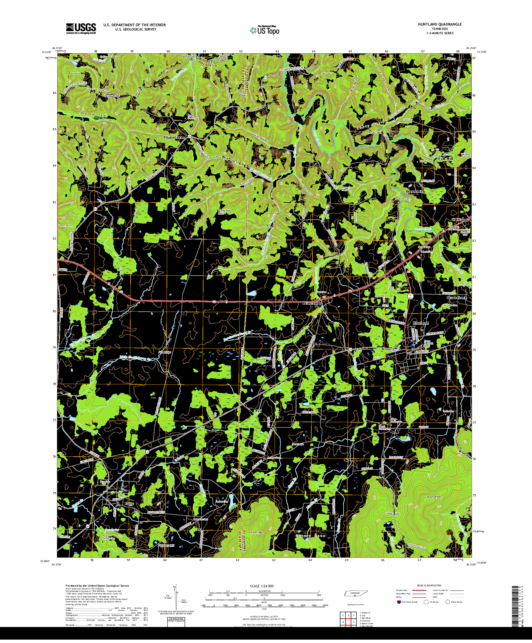 USGS US TOPO 7.5-MINUTE MAP FOR HUNTLAND, TN 2019