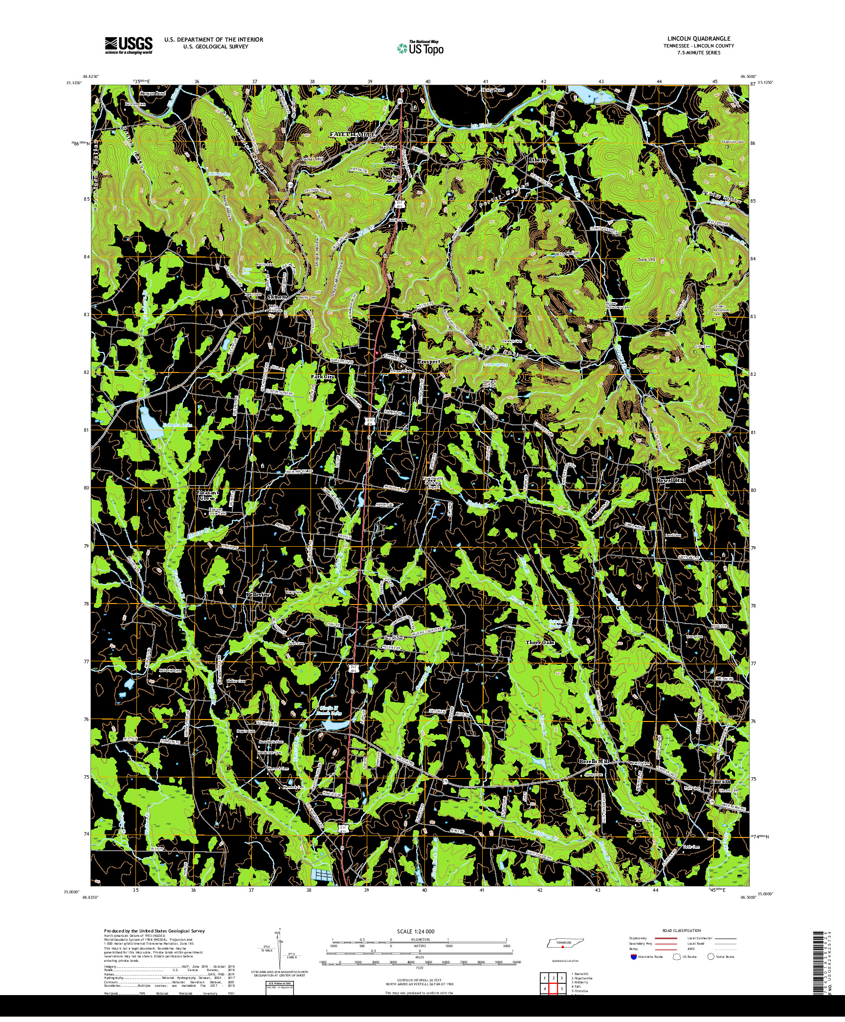 USGS US TOPO 7.5-MINUTE MAP FOR LINCOLN, TN 2019