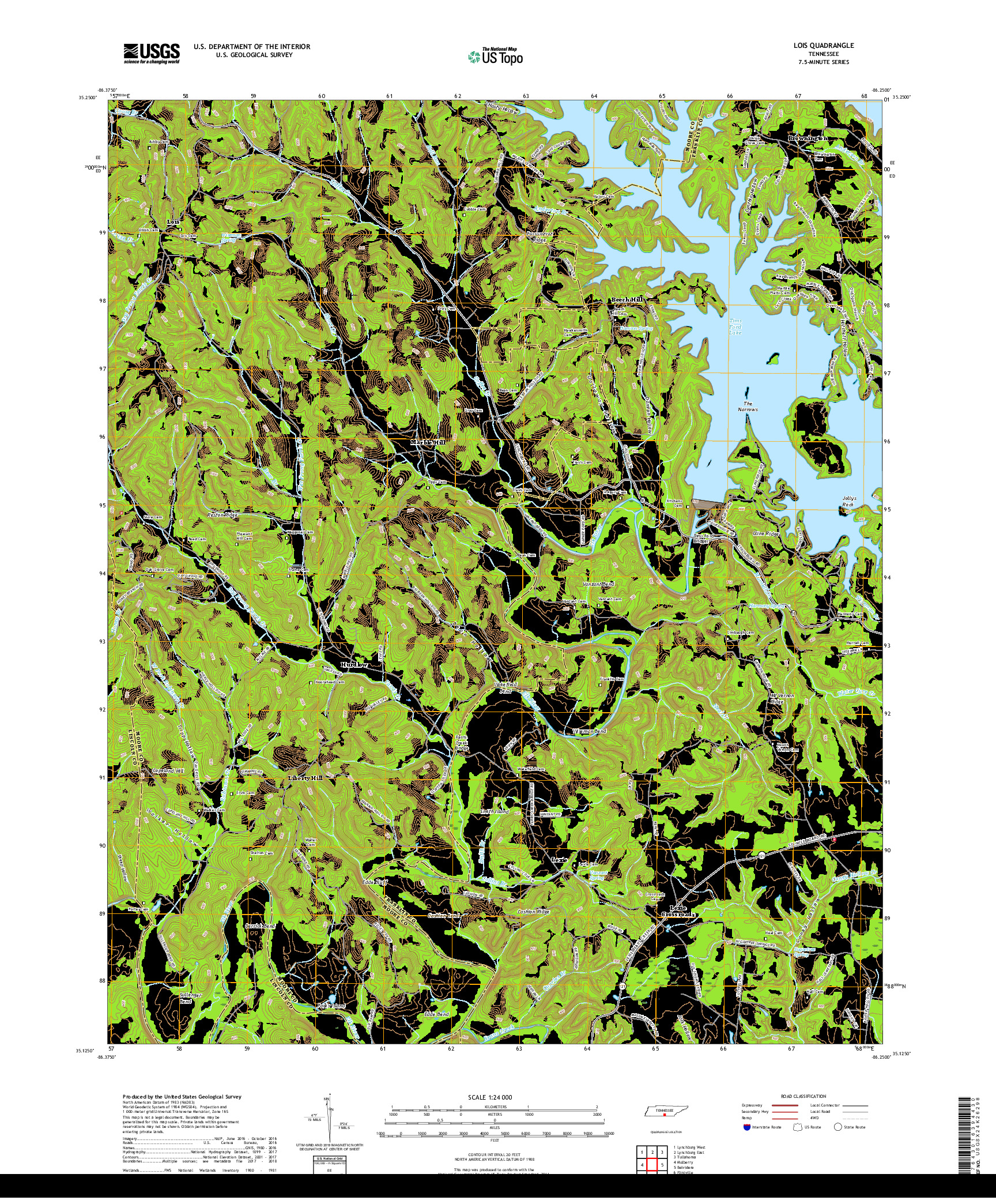 USGS US TOPO 7.5-MINUTE MAP FOR LOIS, TN 2019