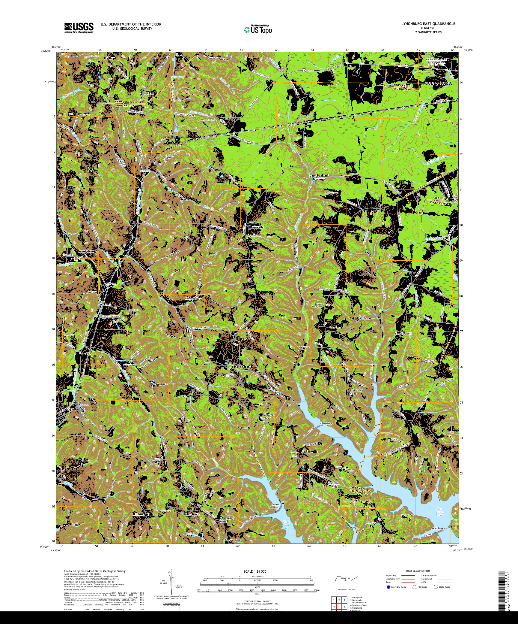 USGS US TOPO 7.5-MINUTE MAP FOR LYNCHBURG EAST, TN 2019