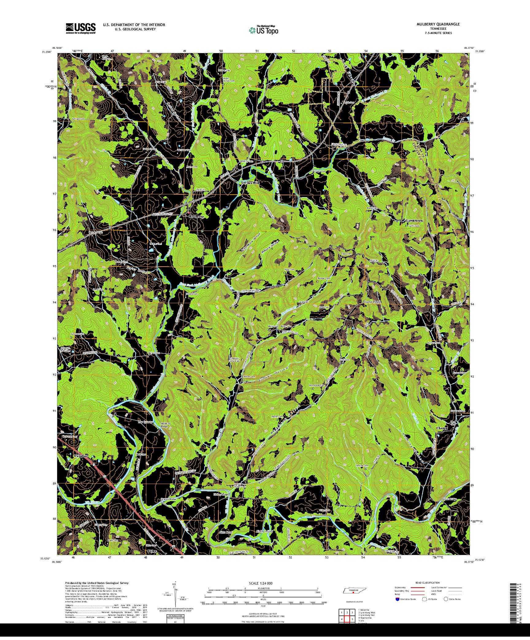 USGS US TOPO 7.5-MINUTE MAP FOR MULBERRY, TN 2019