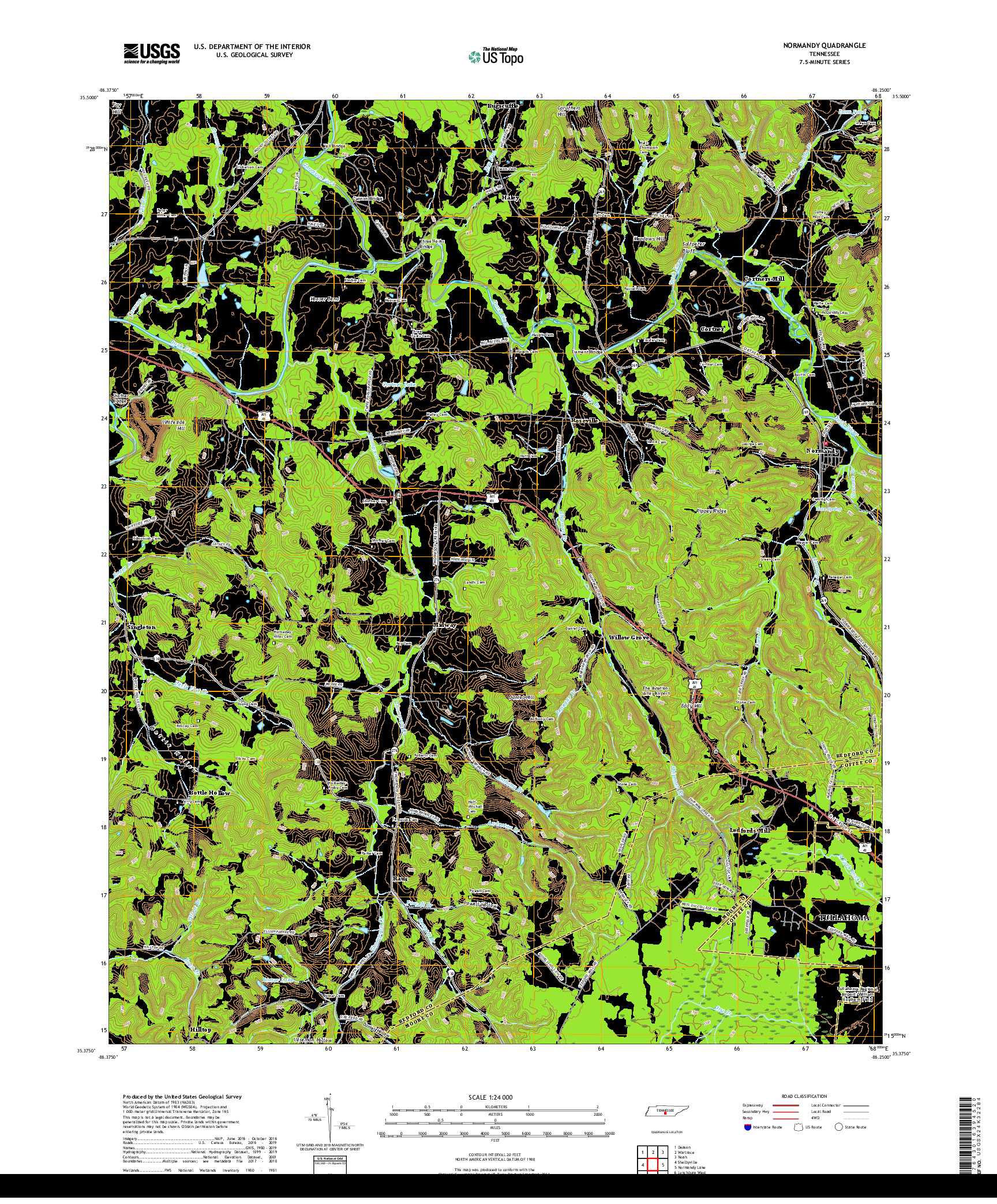 USGS US TOPO 7.5-MINUTE MAP FOR NORMANDY, TN 2019