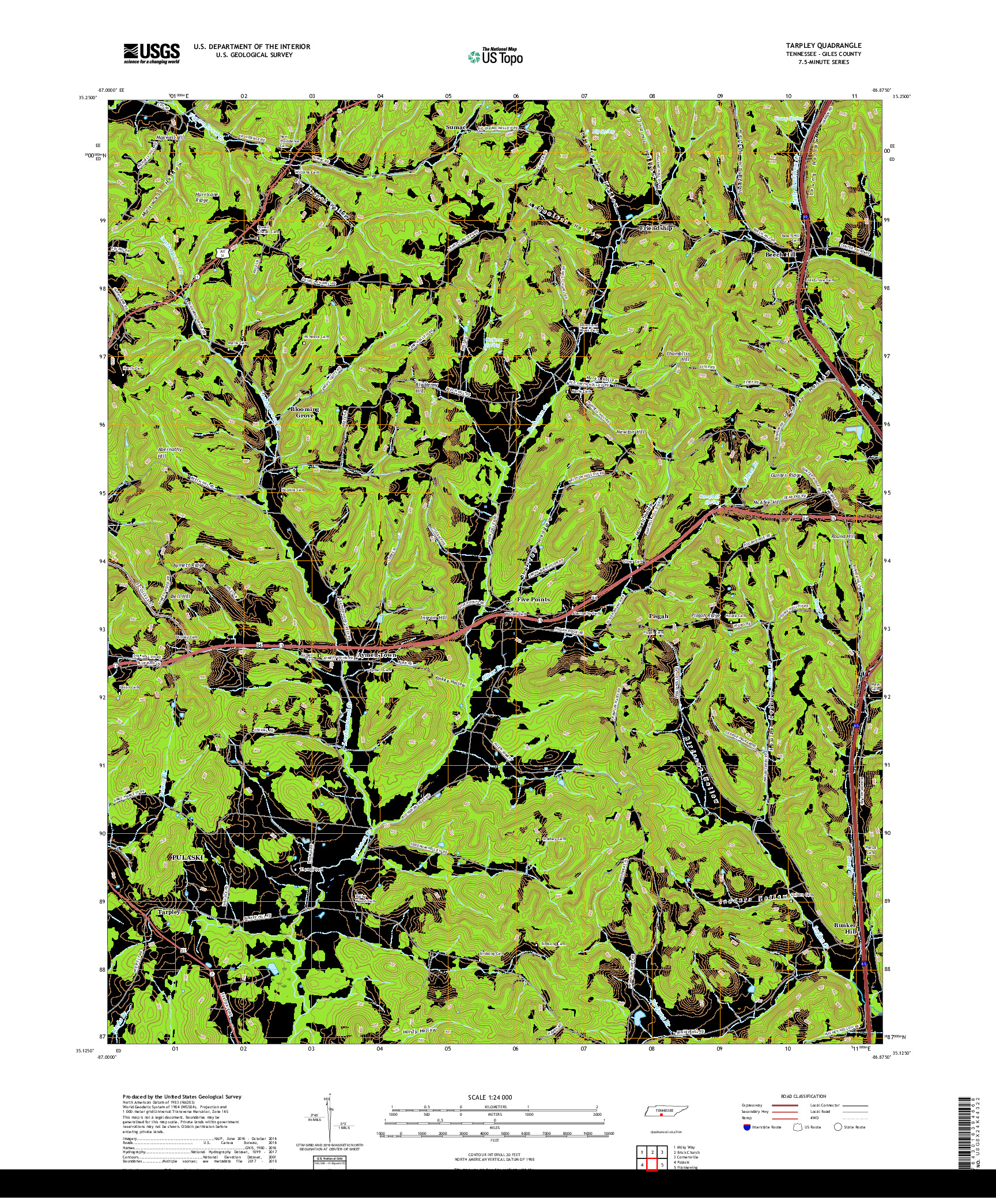 USGS US TOPO 7.5-MINUTE MAP FOR TARPLEY, TN 2019