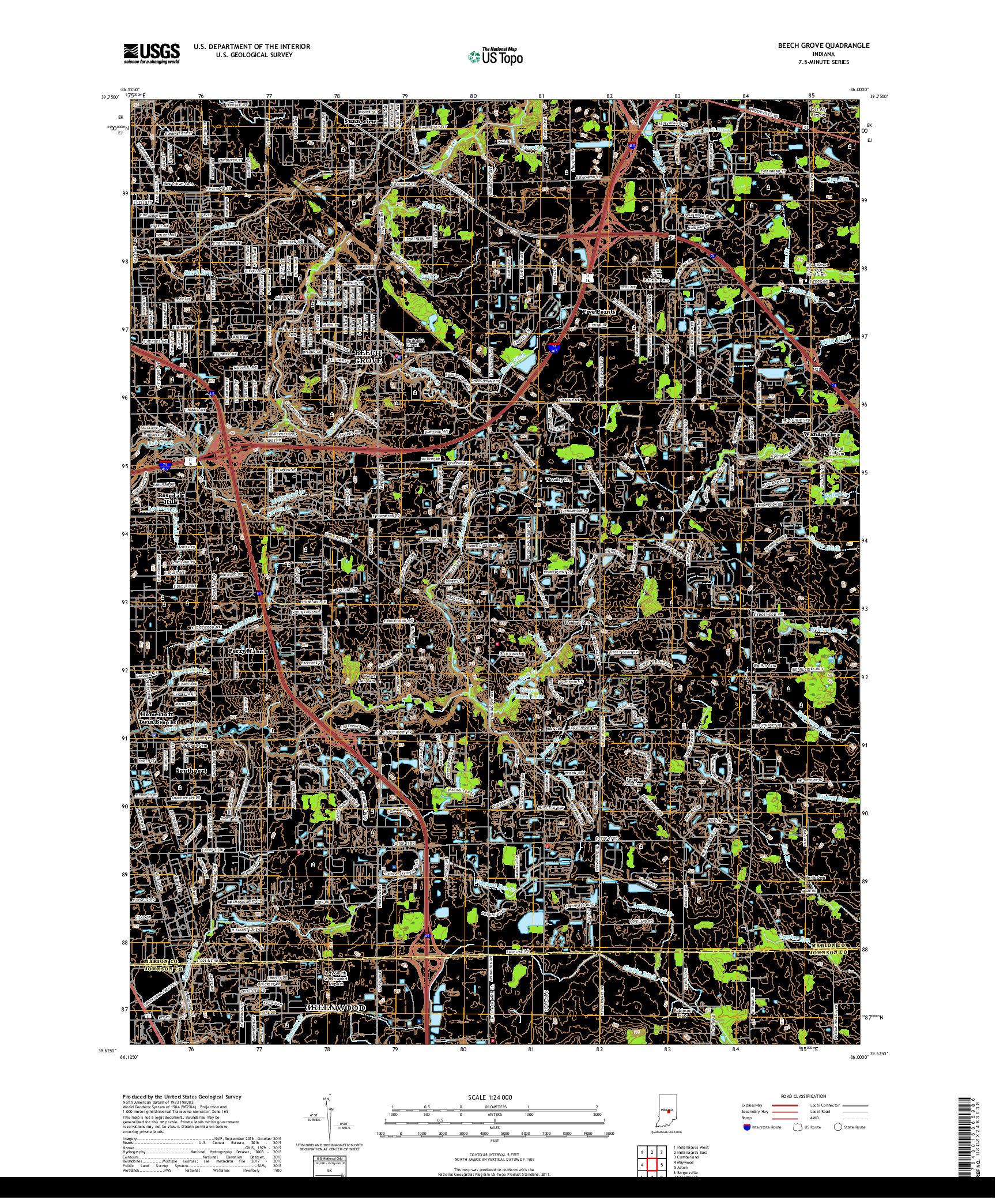 USGS US TOPO 7.5-MINUTE MAP FOR BEECH GROVE, IN 2019