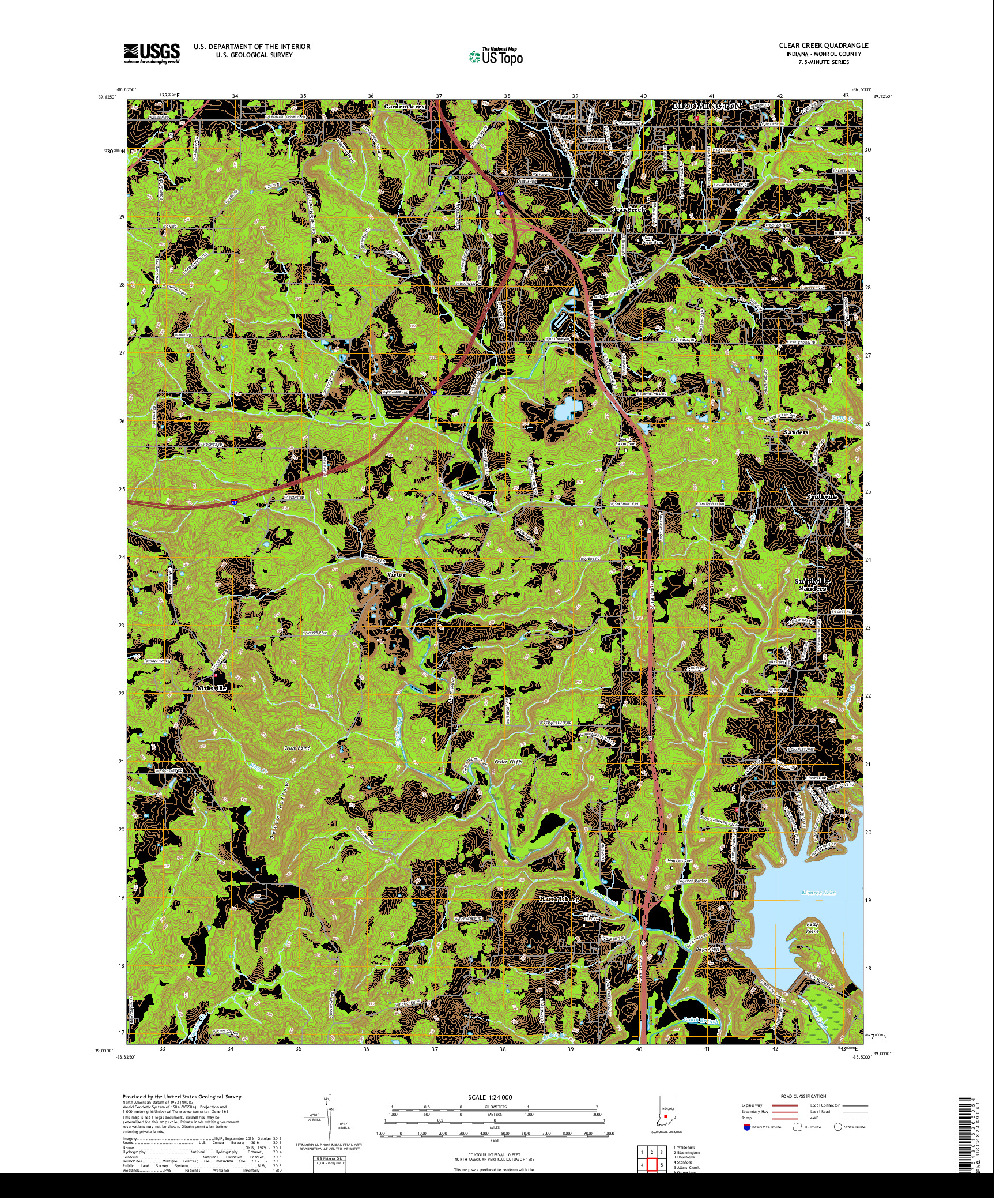 USGS US TOPO 7.5-MINUTE MAP FOR CLEAR CREEK, IN 2019