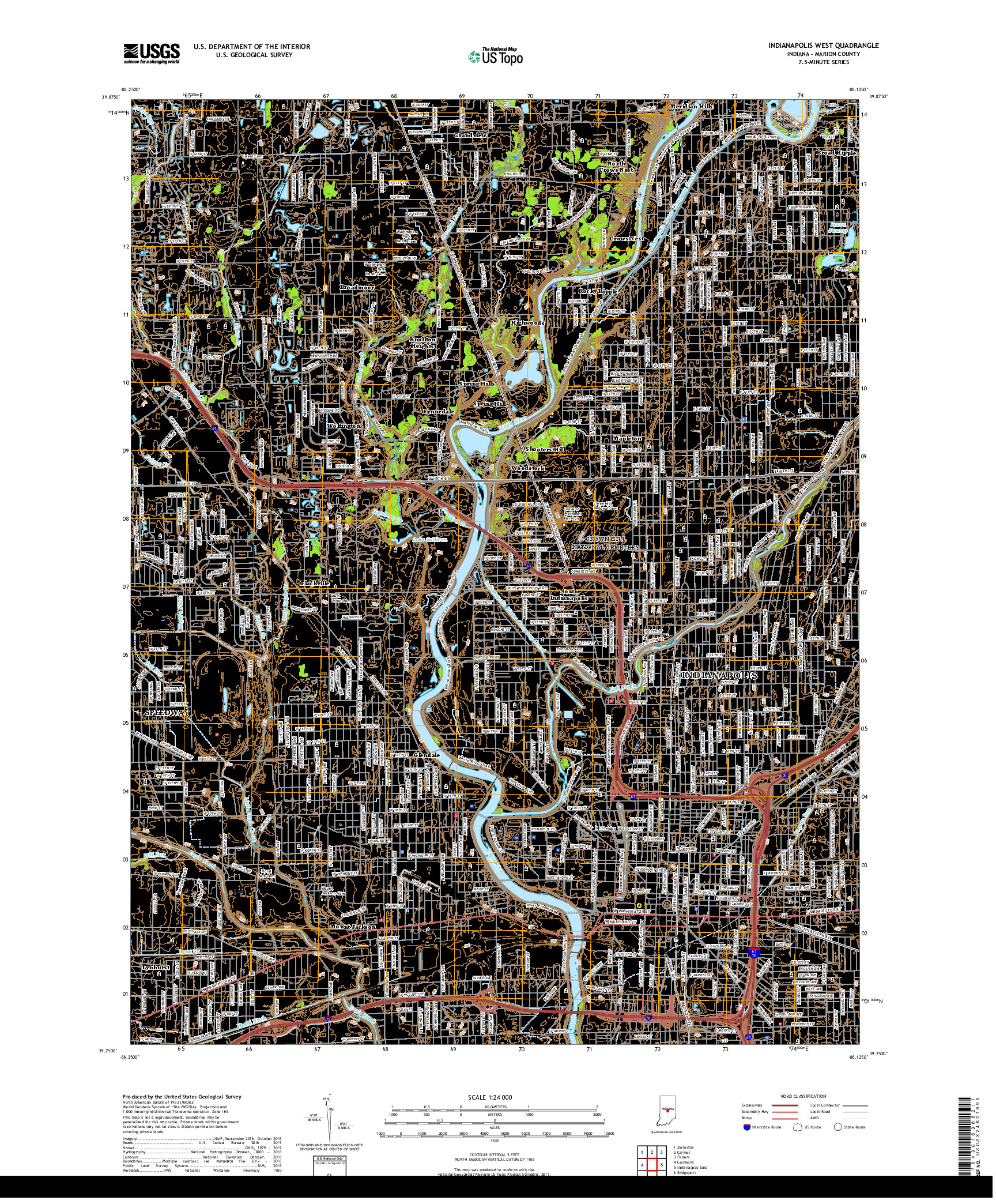 USGS US TOPO 7.5-MINUTE MAP FOR INDIANAPOLIS WEST, IN 2019