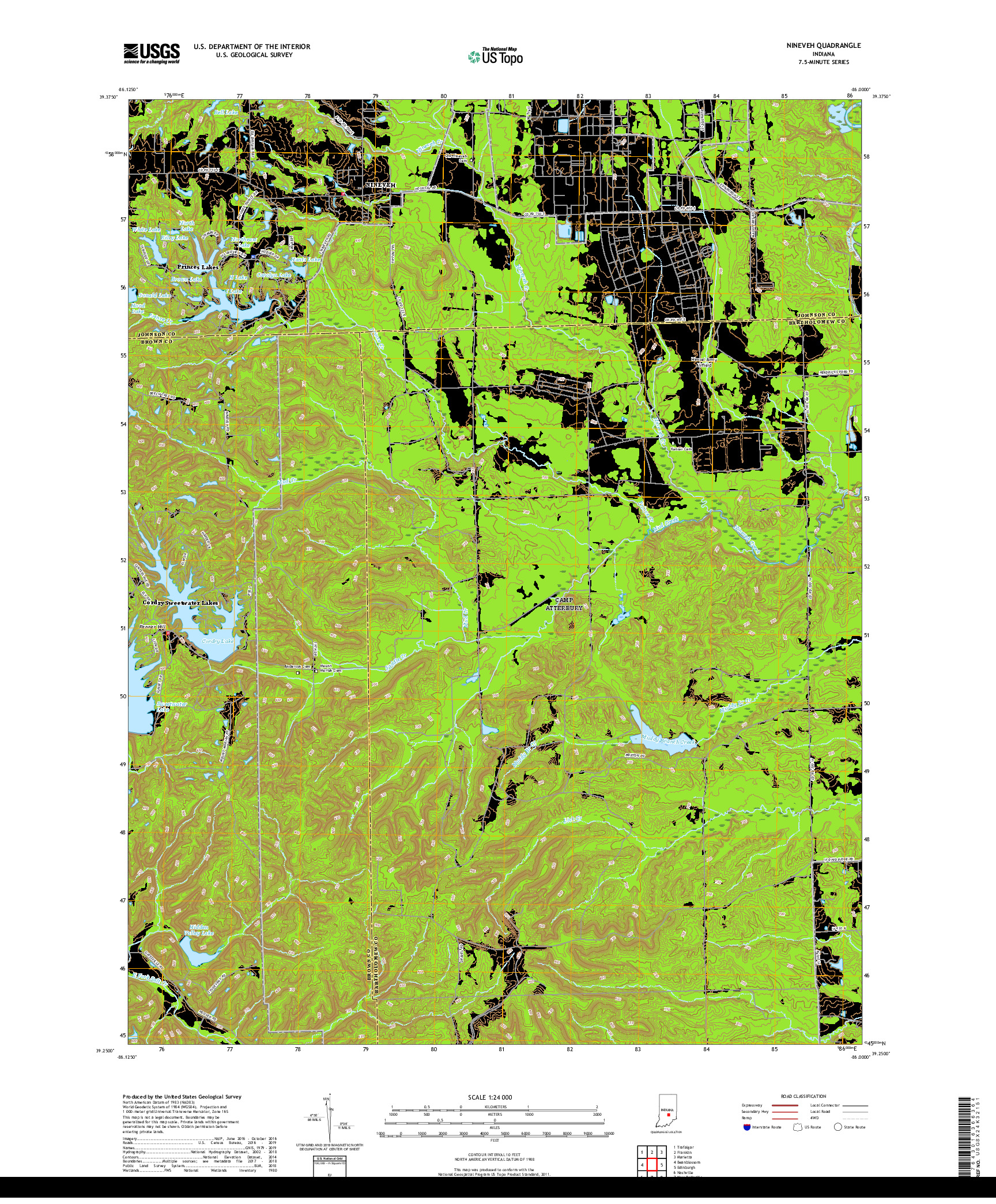 USGS US TOPO 7.5-MINUTE MAP FOR NINEVEH, IN 2019