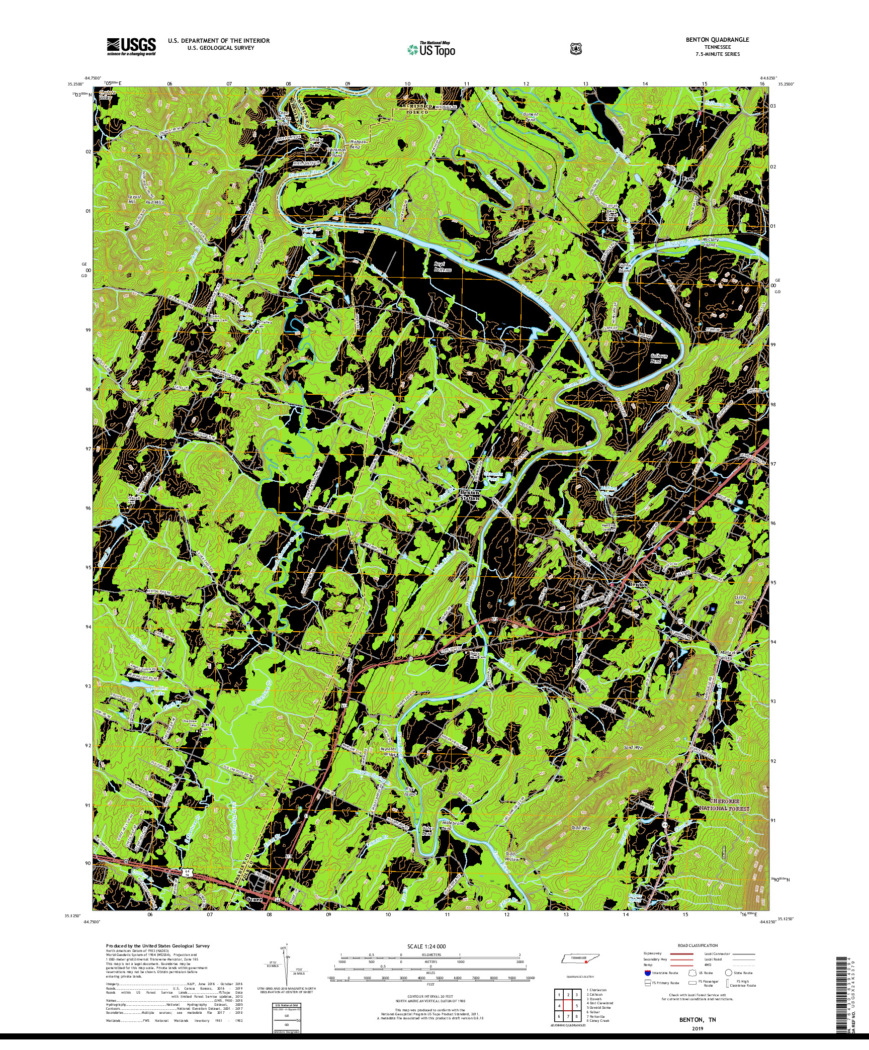 USGS US TOPO 7.5-MINUTE MAP FOR BENTON, TN 2019